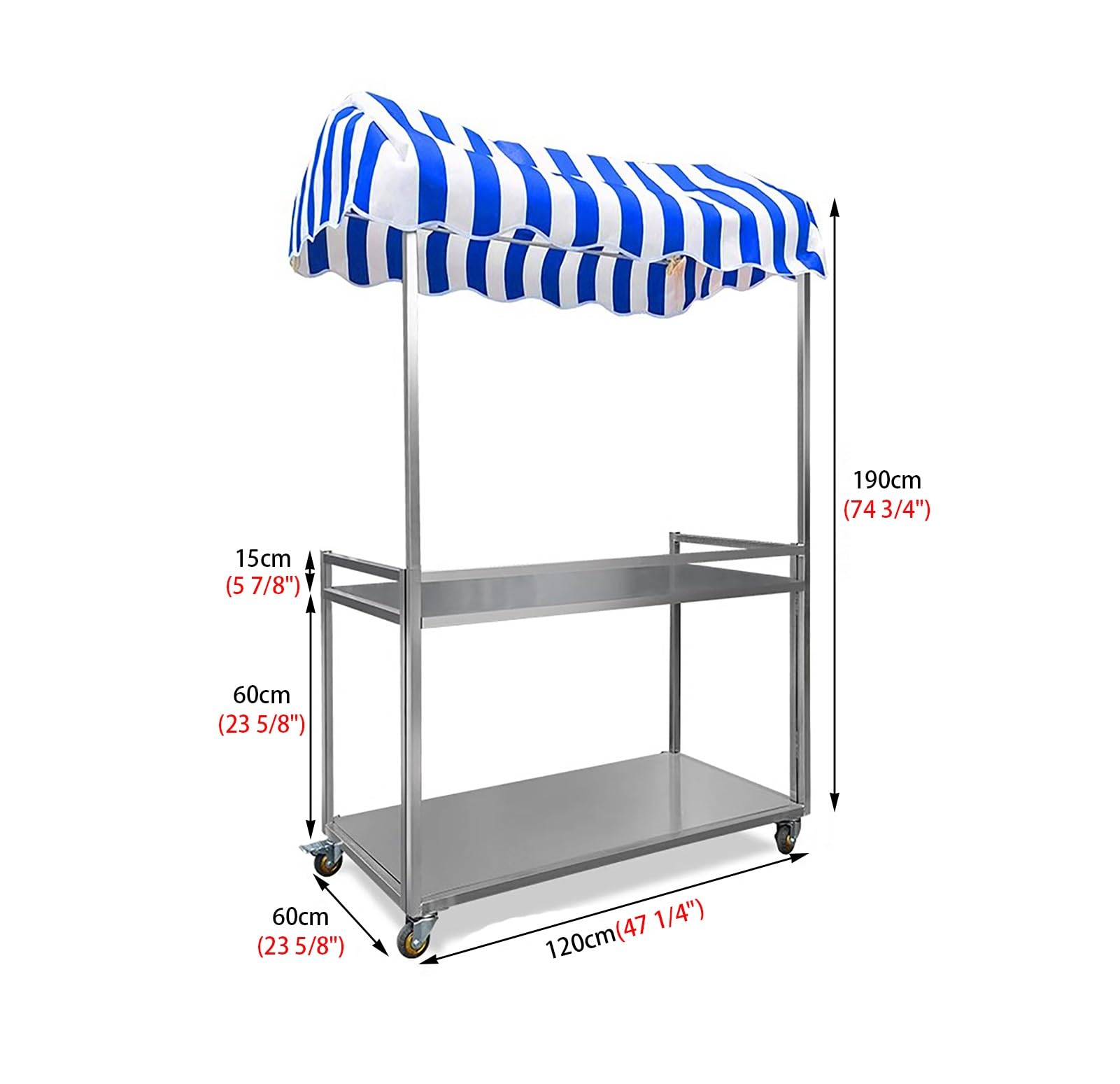 Carrito plegable portátil para perros calientes y helados, carrito de servicio de 2 niveles con cerradura, ideal para catering y eventos, uso profesional, color azul