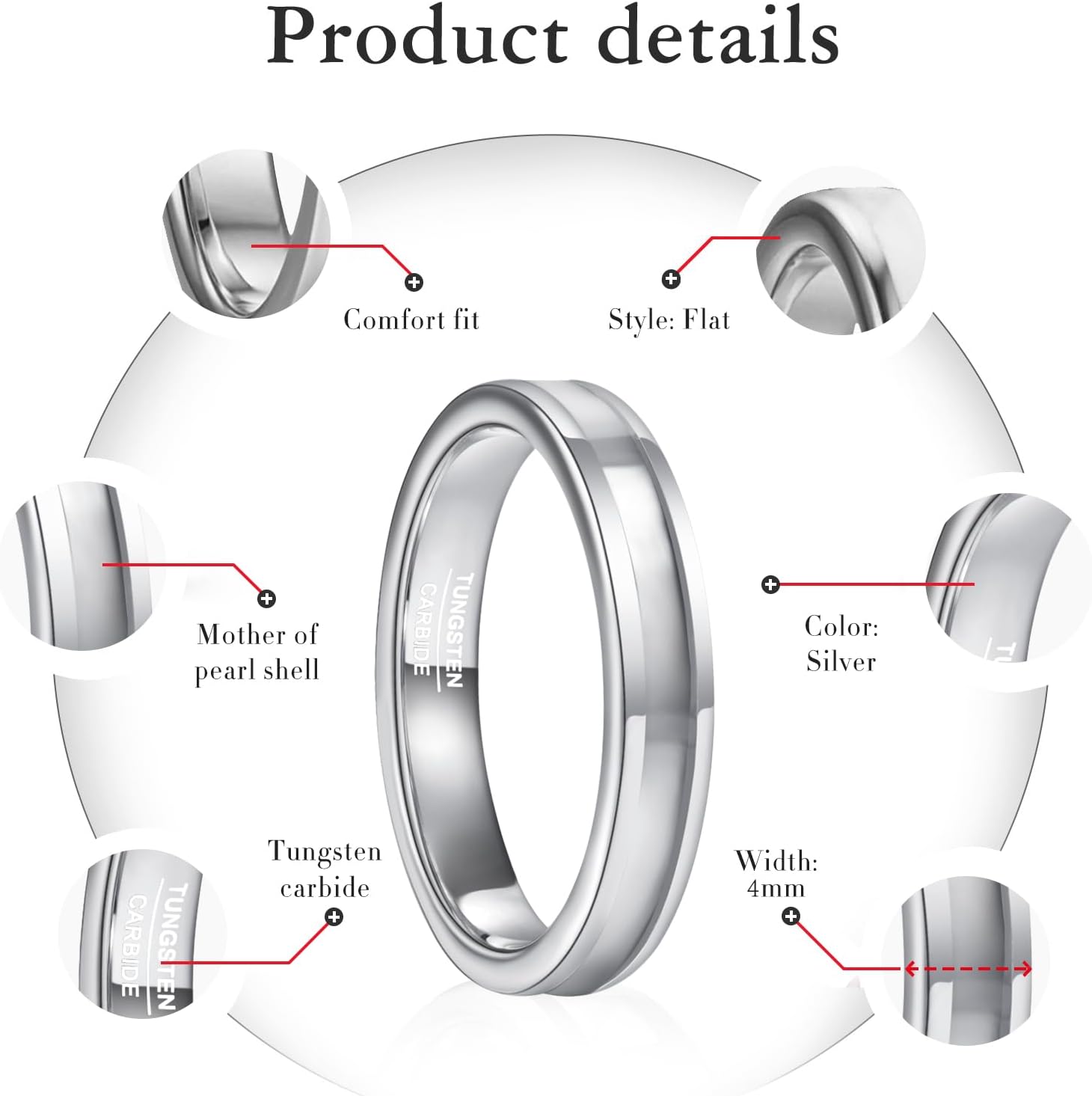 Vakki 4mm 6mm Womens Rose Gold Tungsten Carbide Ring with Mother of Pearl Shell/Marble Inlaid Wedding Band Comfort Fit Size 5-12