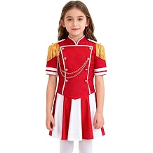 Girls Circus Ringmaster Drum Majorette Marching Band Uniform Short Sleeve Tassels Top and Skirt Set