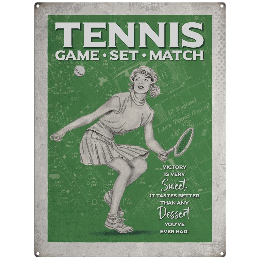Small (15 x 20 cm) Metal Sign - Retro Sports - Ladies' Tennis - Victory is Very Sweet