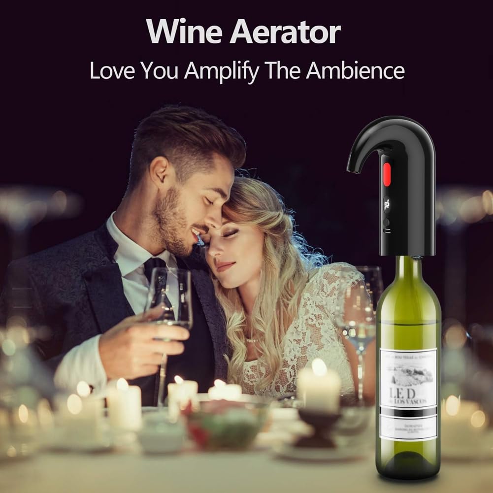Aeratore e Decanter Elettrico A Doppia Pompa - Funzionamento Silenzioso, Misurazione del Versamento, Display della Temperatura e Ricarica USB