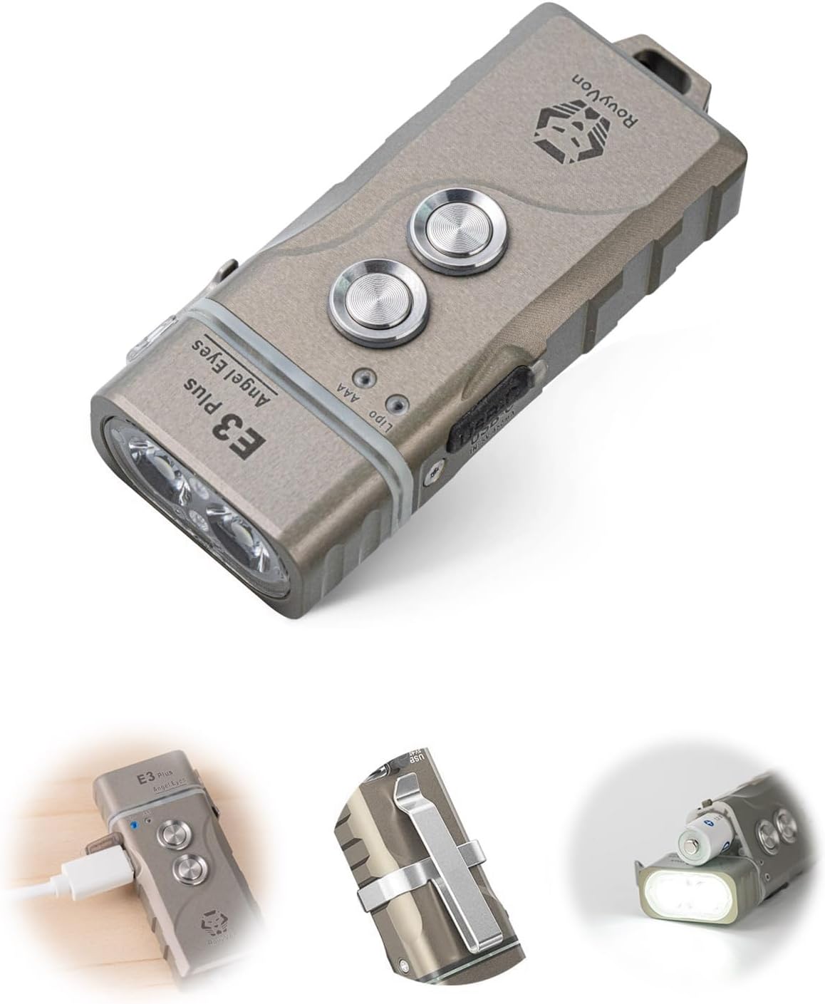 RovyVon E3 Plus EDC Flashlight, 7075 Aluminum Alloy with 6500K Cool White LED,Max 700 Lumen, USB-C Rechargeable Keychain Flashlight, Dual Power by Built-in Li-po/Replaceable AAA Battery