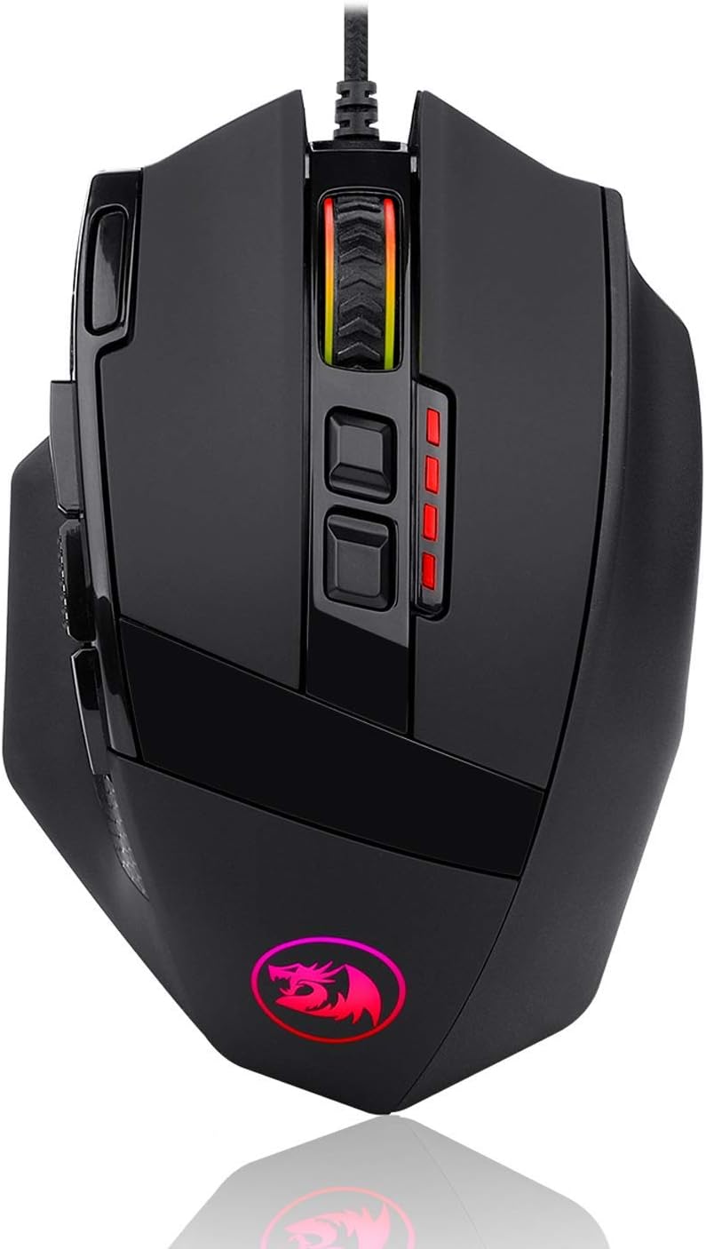 Redragon M801 PC Gaming Mouse LED RGB Backlit MMO 9 Programmable Buttons Mouse with Macro Recording Side Buttons Rapid Fire Button for Windows Computer Gamer (Wired, Black) (Renewed)