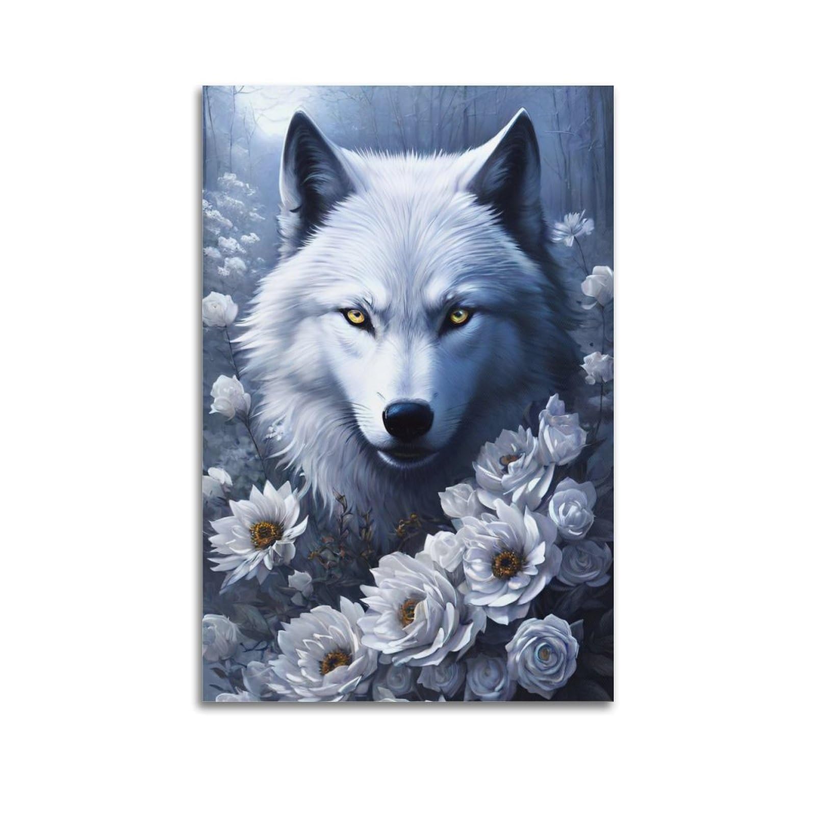 WZKTCL Animal Poster Arctic Wolves And Flowers Poster Decorative Painting Canvas Wall Posters And Art Picture Print Modern Family Bedroom Decor Posters 24x36inch(60x90cm)