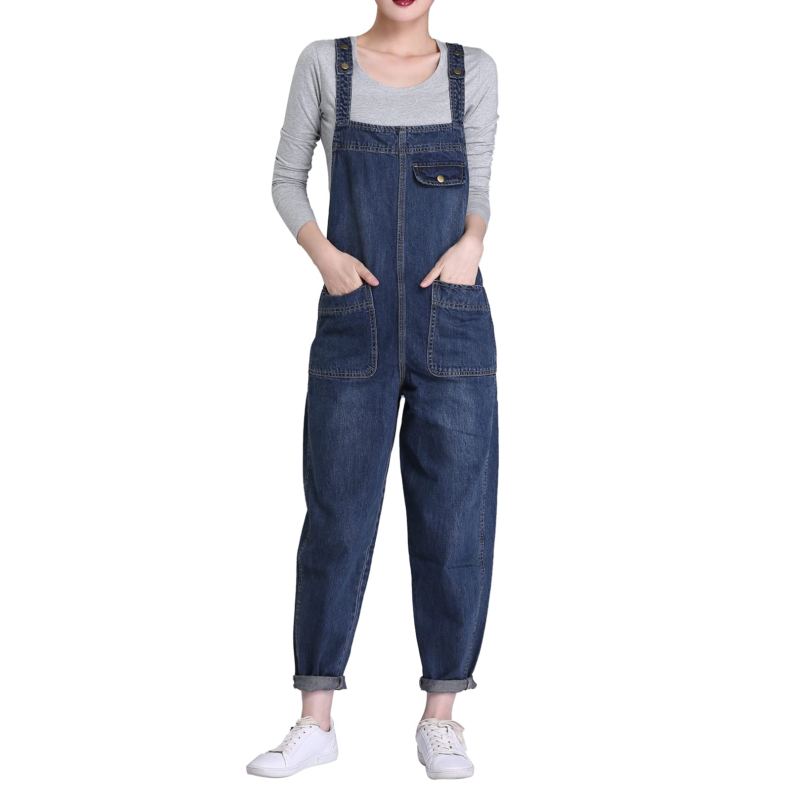 Mujer Tallas Grandes Peto Vaquero Largo Mono Casual sin Mangas Jumpsuits Playsuits Pantalones Vaqueros Stretch (XS-5XL)