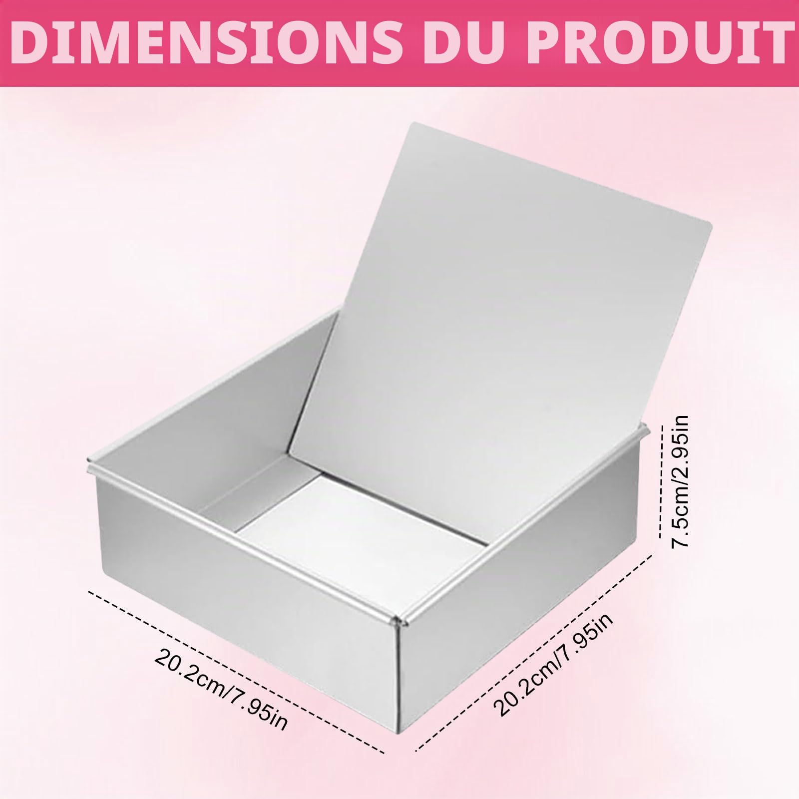 Moule à gâteau carré en aluminium anodisé de 20,5 cm avec revêtement antiadhésif et fond amovible