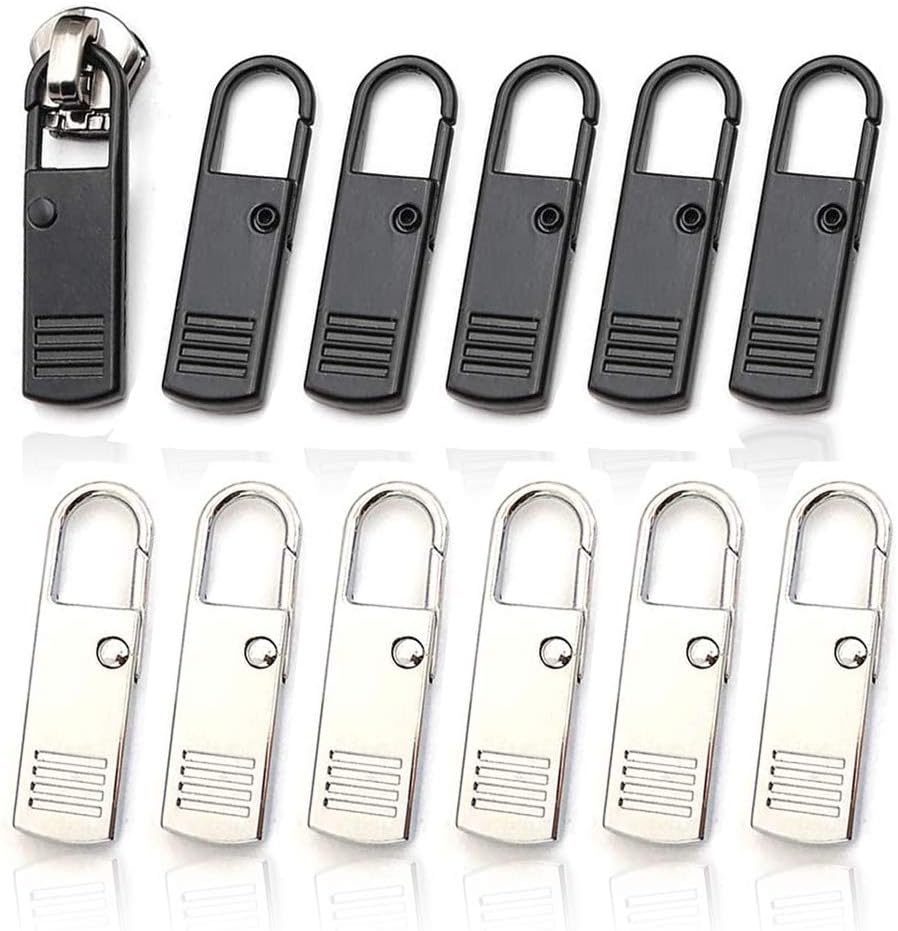 Zipper Handle Replacement,Zipper Pull-Tab Replacement, 12 PCS Zipper Pull ,Metal Zipper Puller, Zipper Head, Handle Replacement Zip Pull for Cloth Suitcase Backpack Jacket