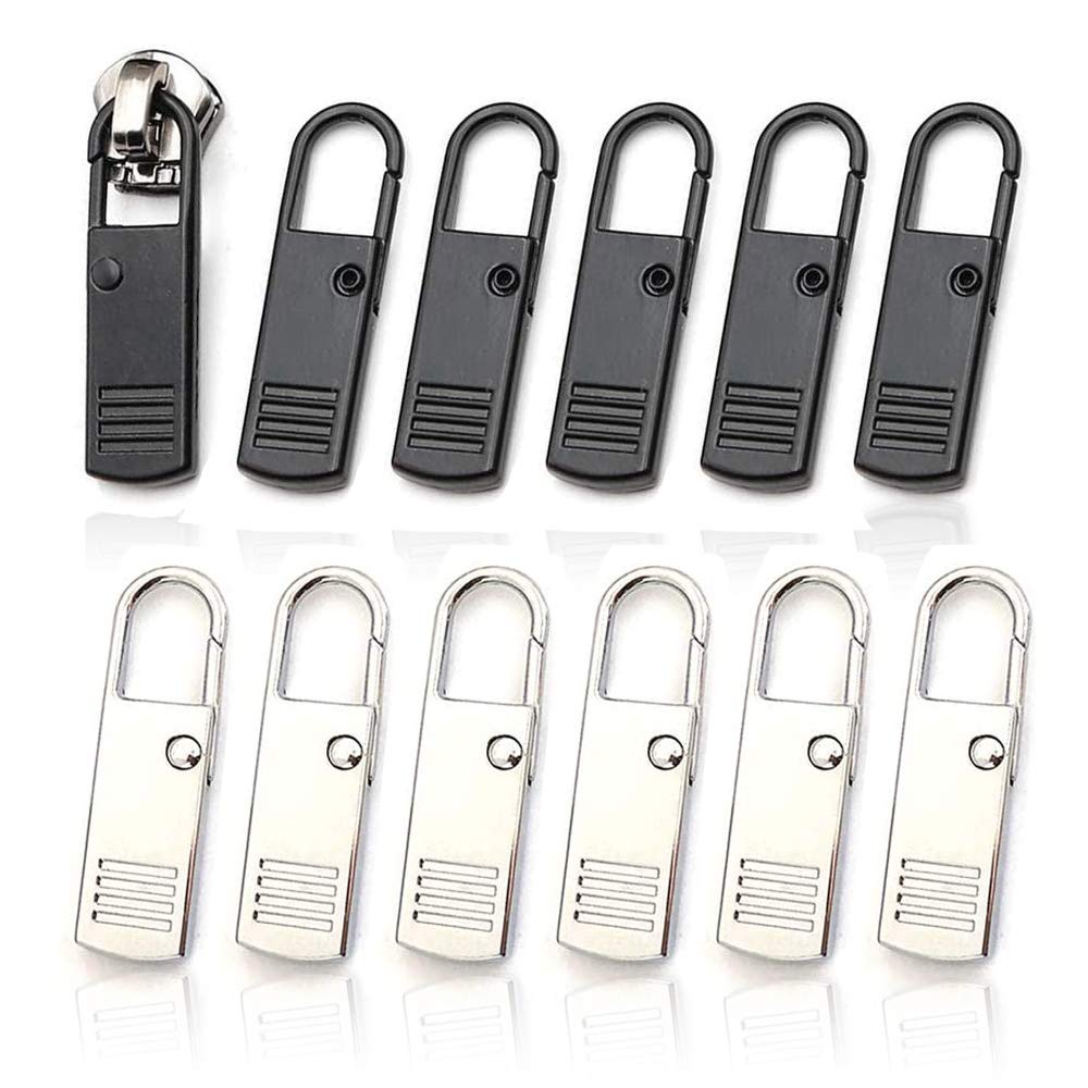 Zipper Handle Replacement,Zipper Pull-Tab Replacement, 12 PCS Zipper Pull ,Metal Zipper Puller, Zipper Head, Handle Replacement Zip Pull for Cloth Suitcase Backpack Jacket