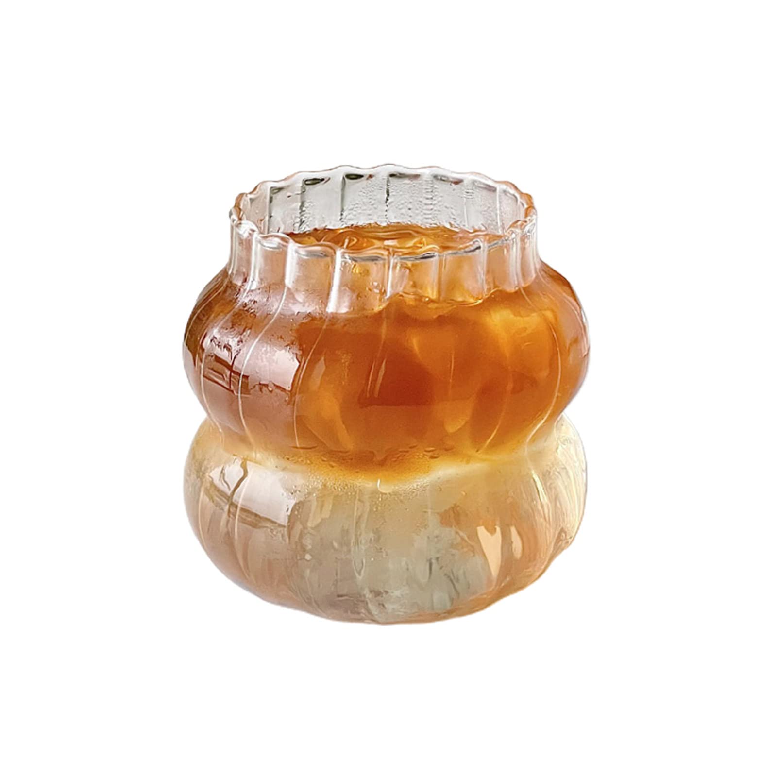 Ribbed Glass Cups Vintage Drinking Glasses Gourd Shape Iced Coffee Glasses Waves Shape Creative Ribbed Glassware Ripple Cocktail