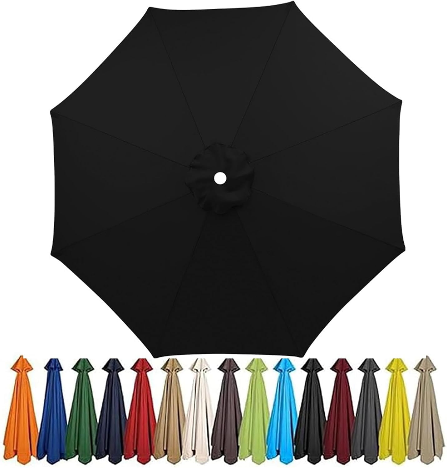 Waterproof Garden Parasol Umbrella 4m/3.5m/3.0m/2.7m/2.5m/2.3m/2m - Patio Outdoor Sun Shade Canopy For Beach, Pool, Lawn, Backyard & Deck - 6/8 Arms Black 8ribs:2M/6.5ft