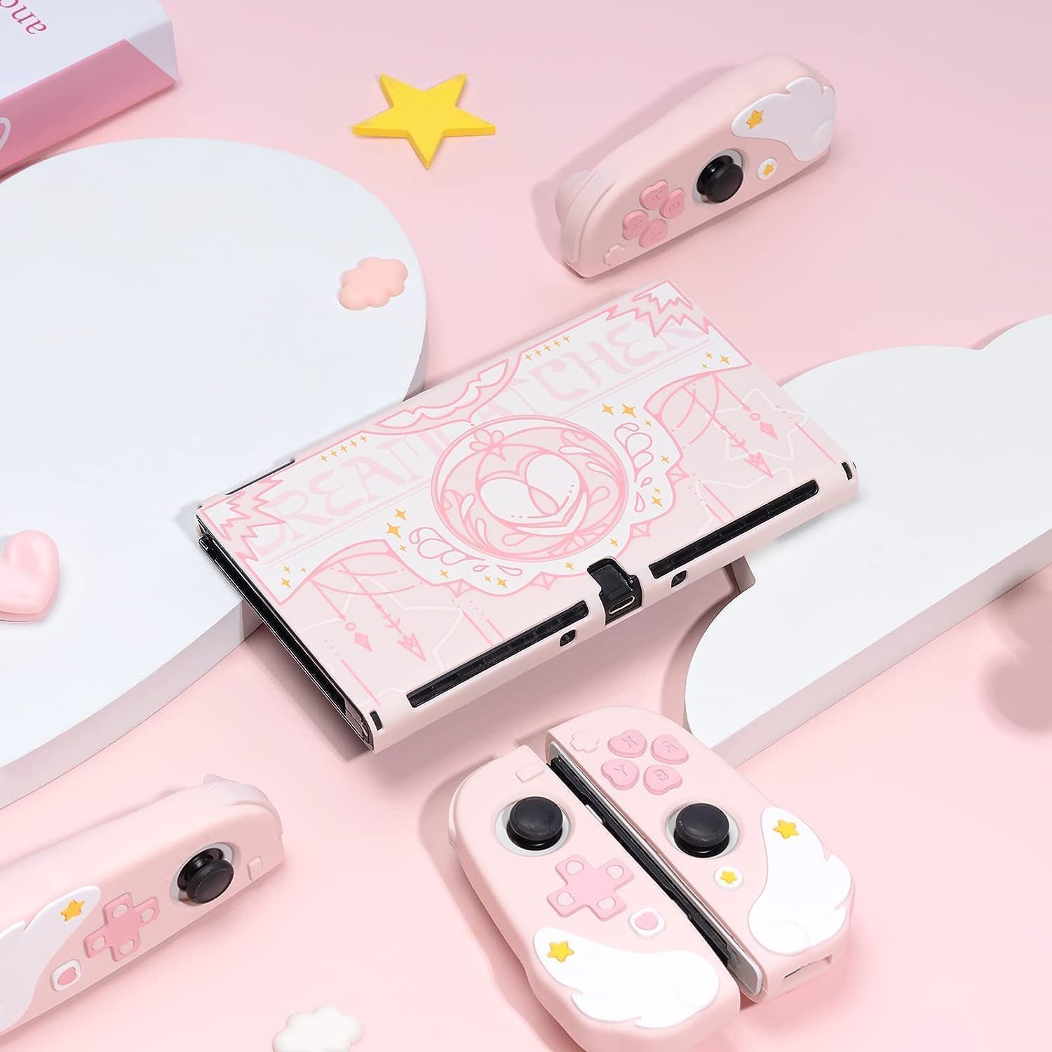 GeekShare Protective Case Compatible with Switch 2/2017/OLED - Slim Cover Case with Ergonomic Design for Switch Model- Star Wings (For Switch OLED)