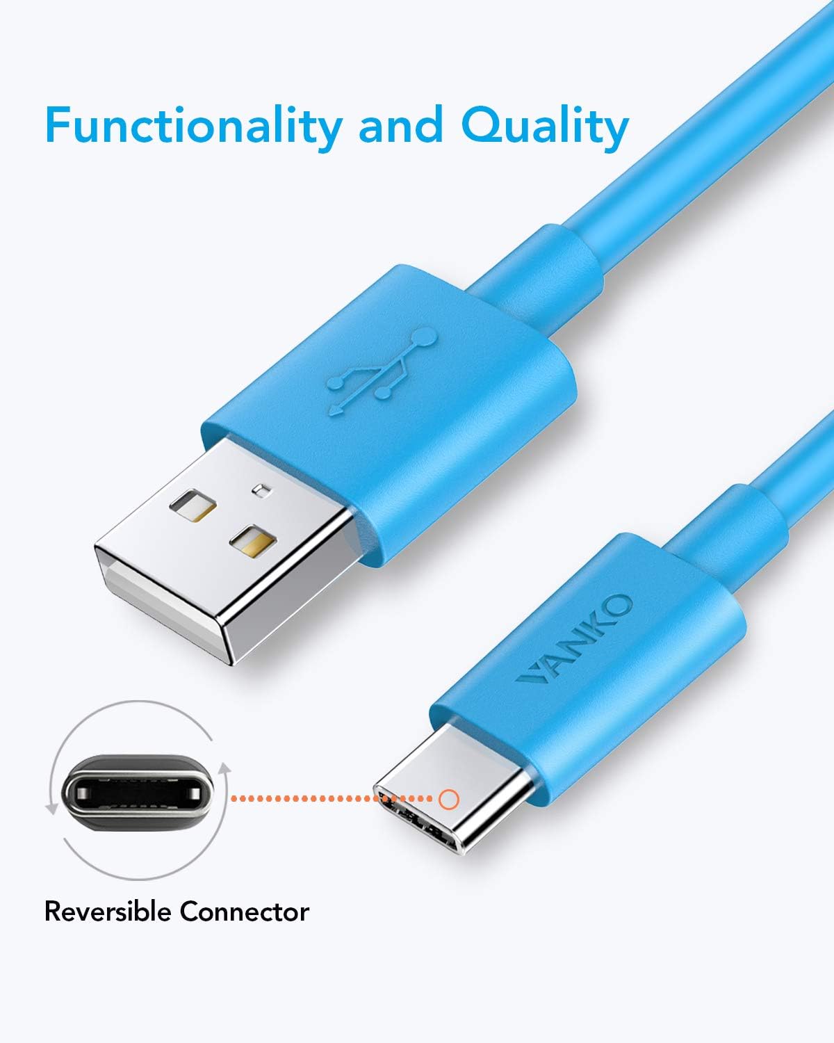USB Type C Cable,VANKO[2-Pack 5ft] USB C Cable Fast Charger Charging Cord for Samsung Galaxy S10 S9 S8 plus Note 9 8, Google Pixel 3 XL,LG V30 V20 G5, iPad Pro 2018, MacBook, Switch and More(Sky Blue)