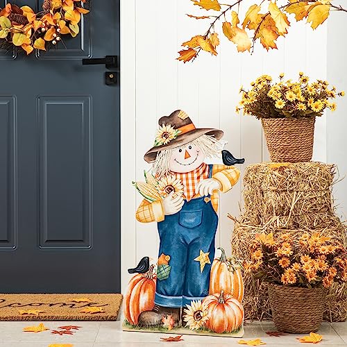 glitzhome Fall Wooden Welcome Sign Scarecrow Hanging Wall Decor Porch