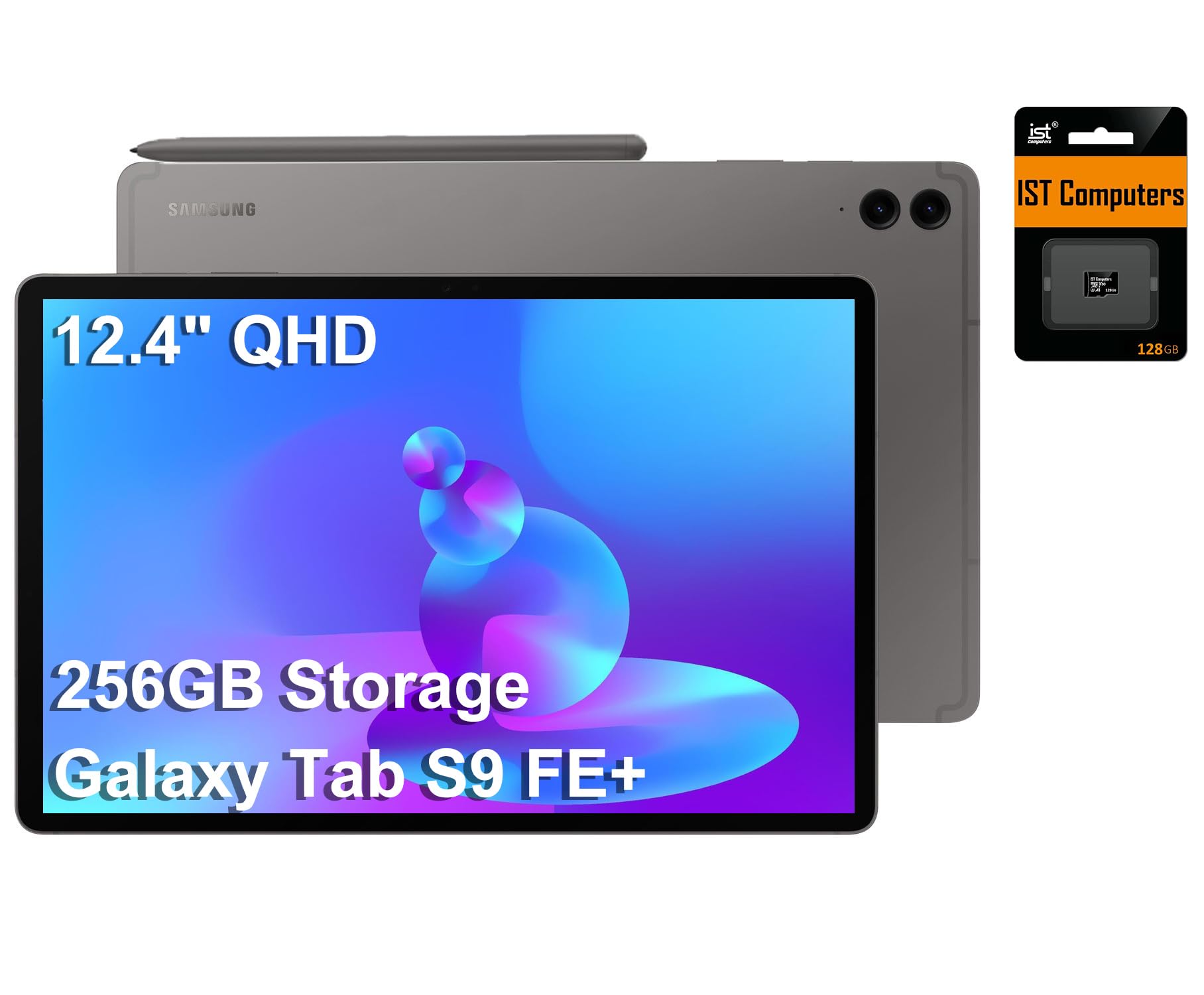 Samsung Galaxy Tab S9 FE+ Plus Android Tablet (12.4" Touchscreen, 8GB RAM, 256GB Storage (128GB+128GB SD Card), Long Battery Life, S Pen, 8MP + 12MP