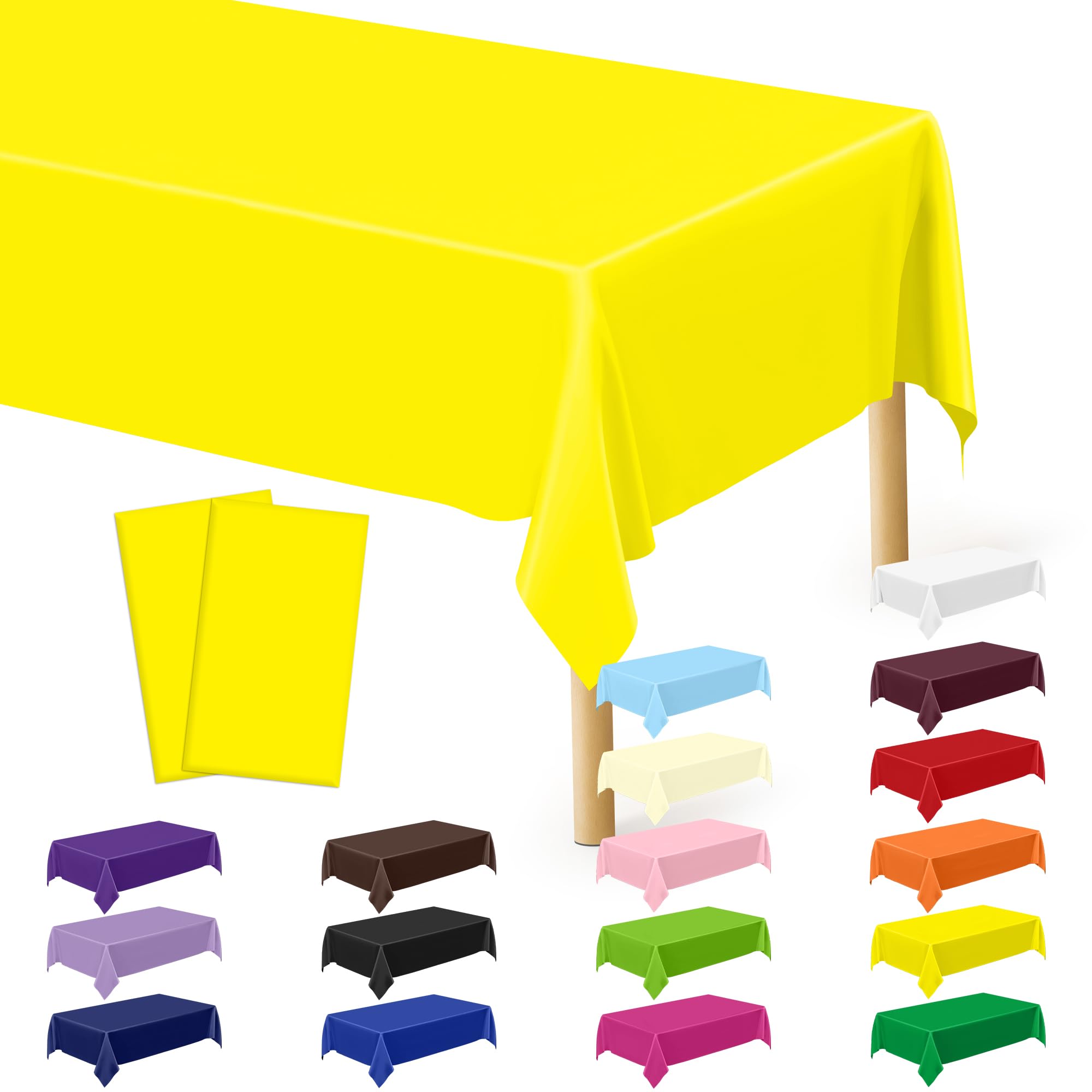 QZYL 2 Pack Plastic Table Cloths, 108 x 54 Inches Yellow Tablecloth, Decorative Yellow Rectangle Tablecloth Disposable Tablecover, Party Decorations Table Decor for Birthday Wedding Picnic