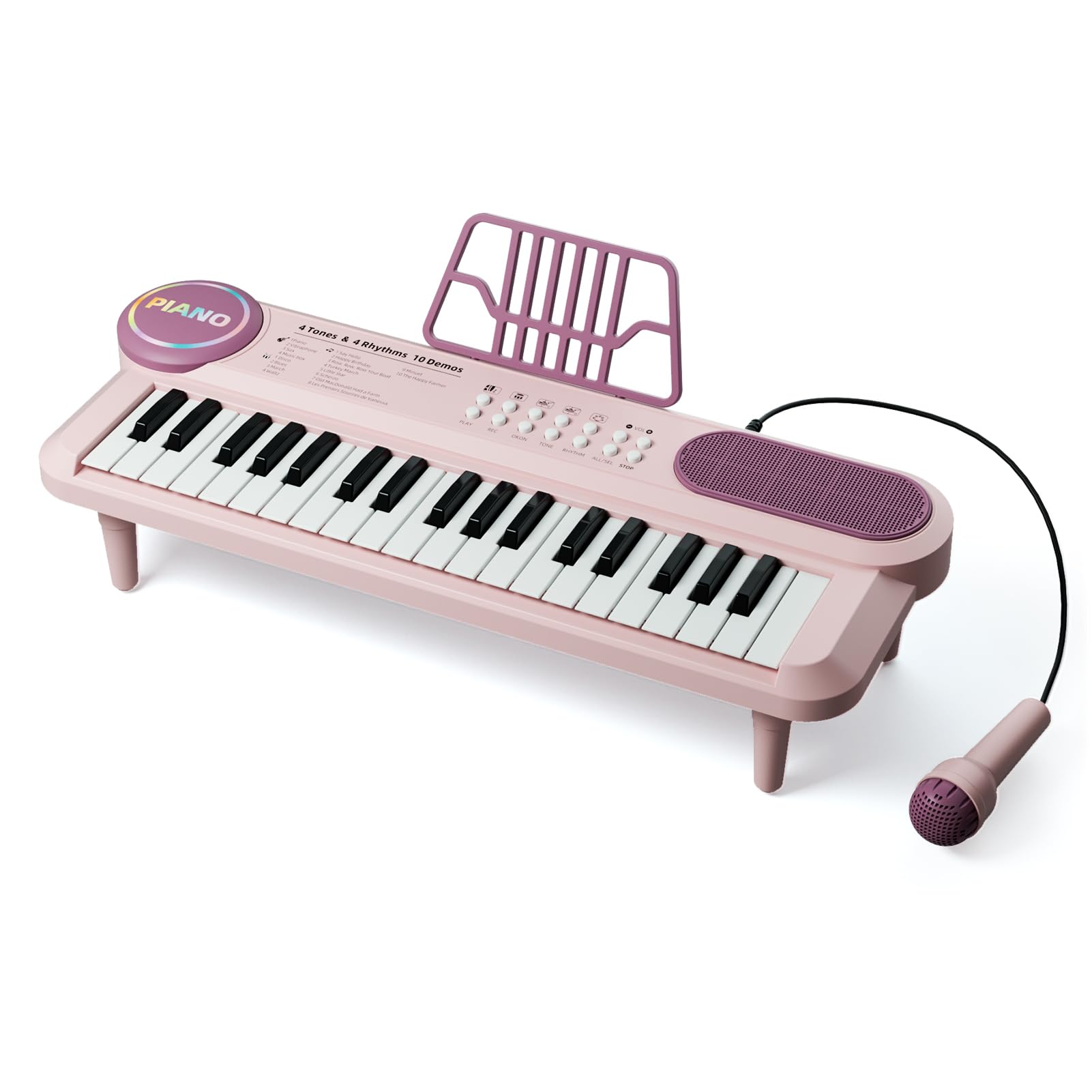 子供用ピアノおもちゃ、37鍵音楽キーボードおもちゃ（マイク付き） (ピンク)