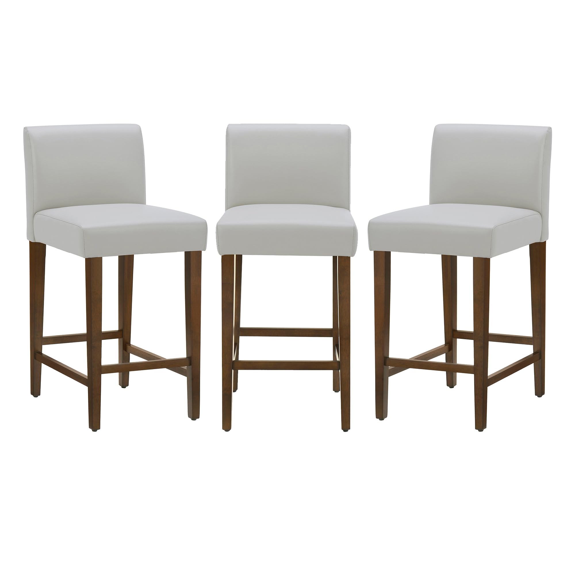 CHITA Counter Height Bar Stools Set of 3, 27" H Seat Height Upholstered Barstools, PU Leather in Creamy Grey