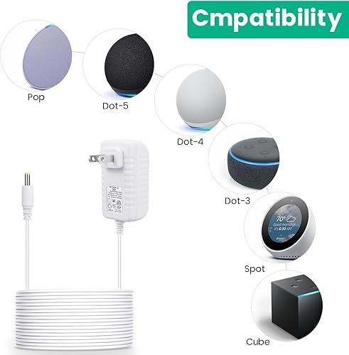 Miniatura 4 de Adaptador de cable de alimentación de 15 W para Echo Pop, Dot 5 generación, Dot 4, 3 generación, edición infantil, altavoces inteligentes de TV