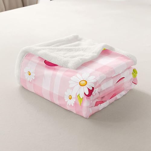 Miniatura 47 de Manfei Pink Flower Throw Blanket Watercolor Floral Leaves Print Fleece Blanket Plants Wildflower Cozy Throws for Bed Couch Sofa,Kids Boys Girls Room