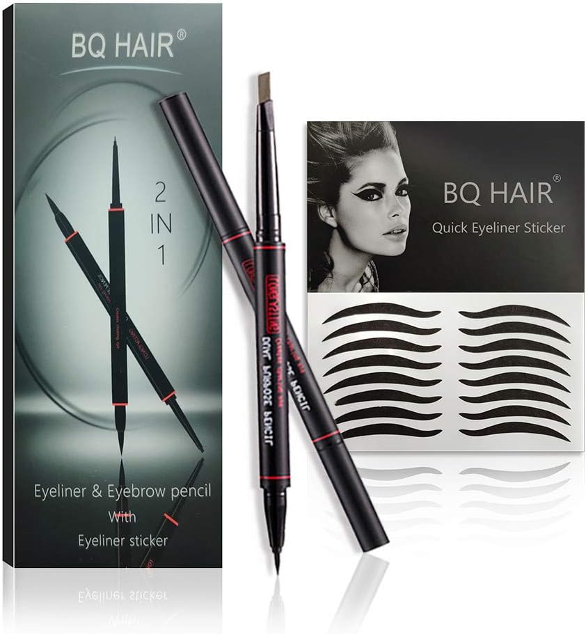 2 in 1 eyebrow pencil + eyeliner,with 80 pairs eyeliner stickers, double-headed smudge-proof waterproof KCKC color eyebrow pencil & eyeliner combination(Black color)