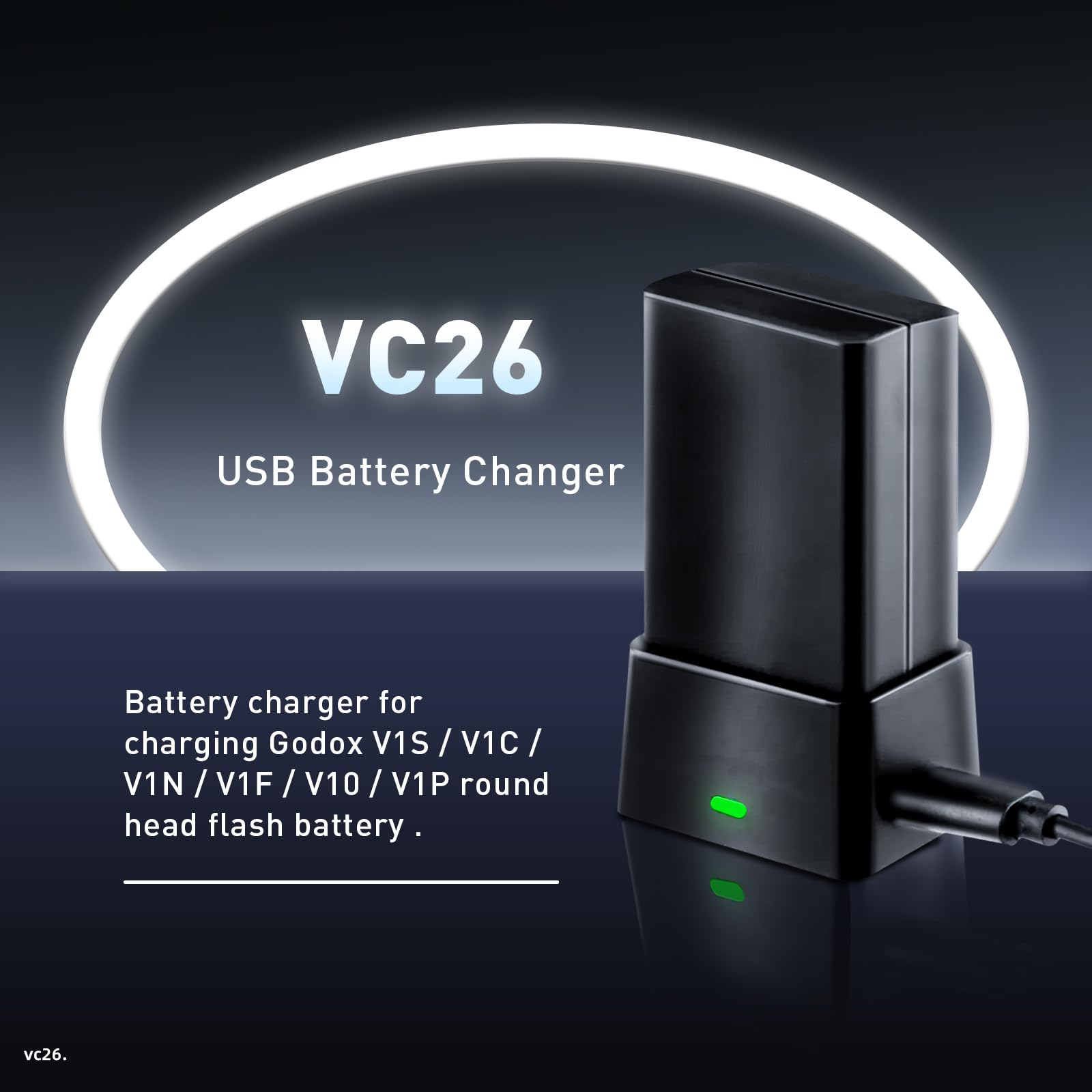 Godox VC26 USB Battery Charger DC 5V Input DC 8.4V Output for Charging Godox V860IIIC V860IIIN V860IIIS V1S V1C V1N V1F V1O V1P Round Head Flash Battery