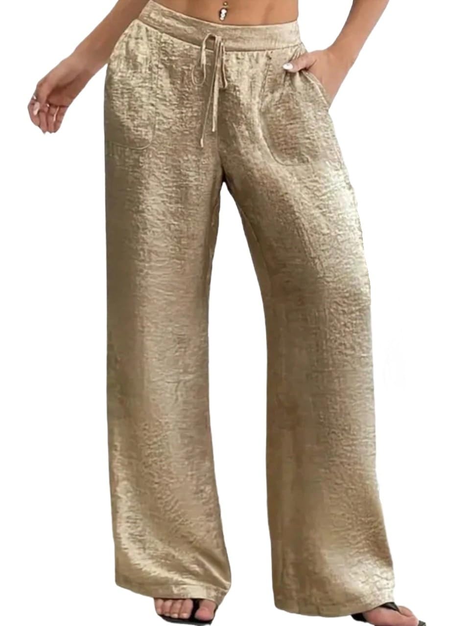 Elegant Solid Color Low Waist Wide Leg Pants for Casual Women High Waist Lounge Pant