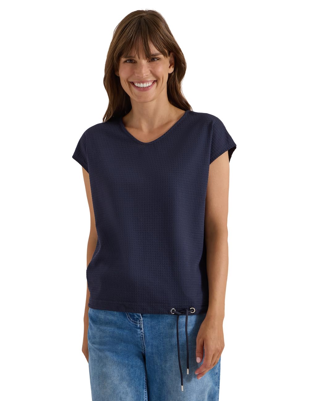 Cecil Women's 3230880 T-Shirt with Waffle Structure (Pack of 1), Urban Dark Blue, XS