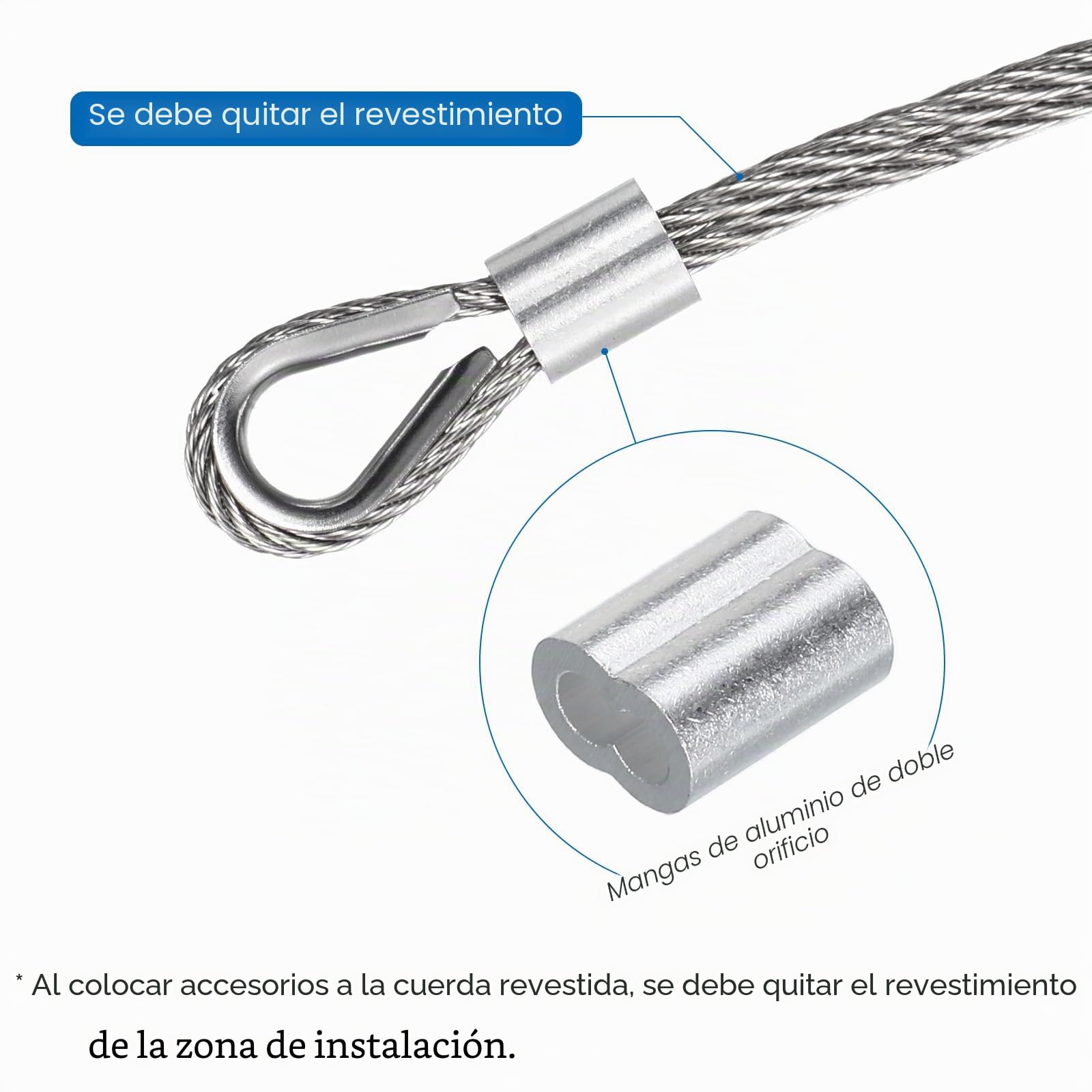 QUARKZMAN 164 Pies (50M) Alambre Cuerda 304 Inoxidable Acero Cable 1/8"(3mm) Vinilo Recubierto con 30uds Aluminio Fundas para Colgar, Tendederos, Levantar Negro