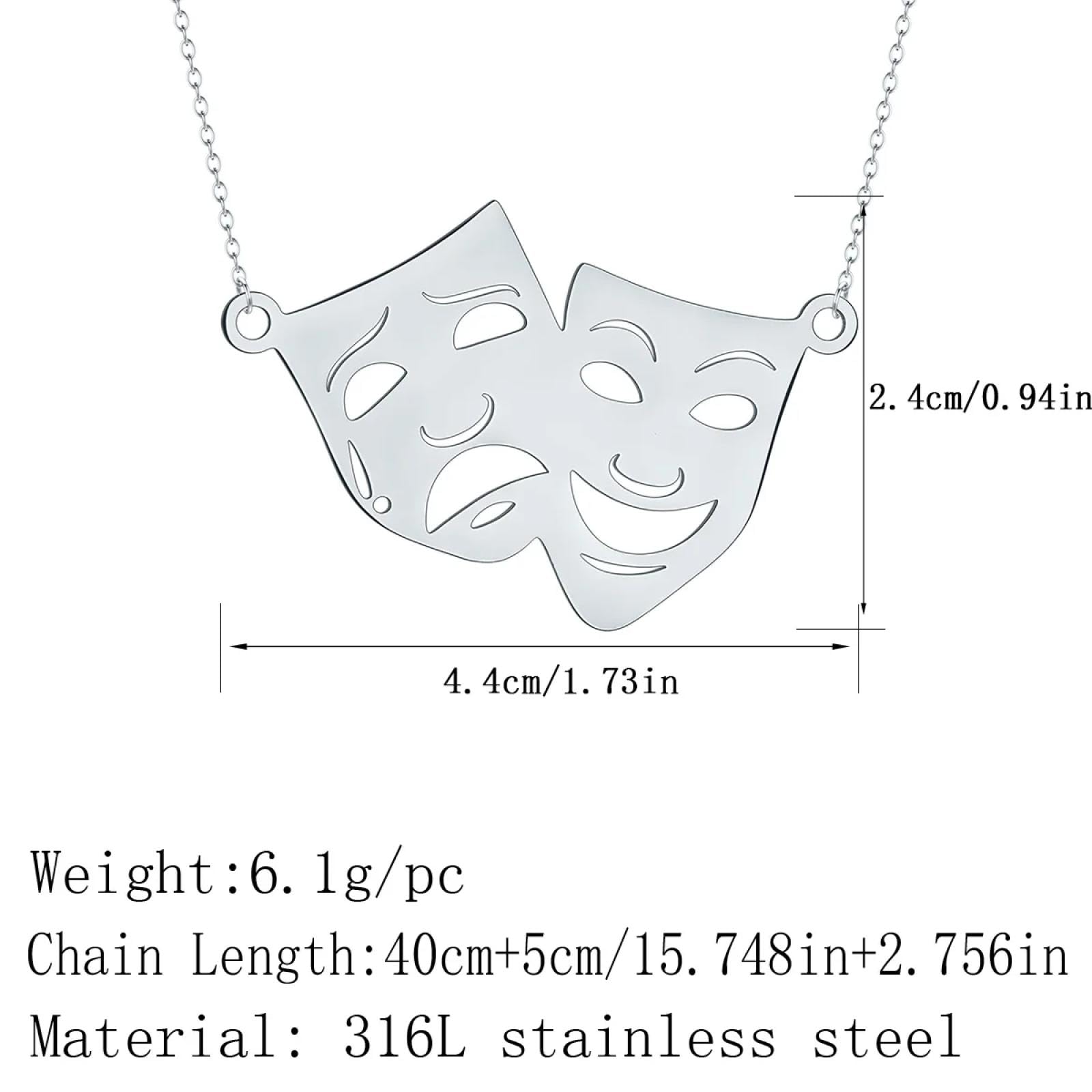 Affascinante Collana Uomo Donna Gioielli Ciondolo Pendente Necklace Commedia E Tragedia Maschera Neckalce per Le Donne Maschere da Teatro Unisex Commedia E Dramma Maschera