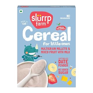 Slurrp Farm Multigrain Millets and Mixed Fruits with Milk | Mildly Sweetened with Date Powder | No Preservatives | Instant Cereal 200g