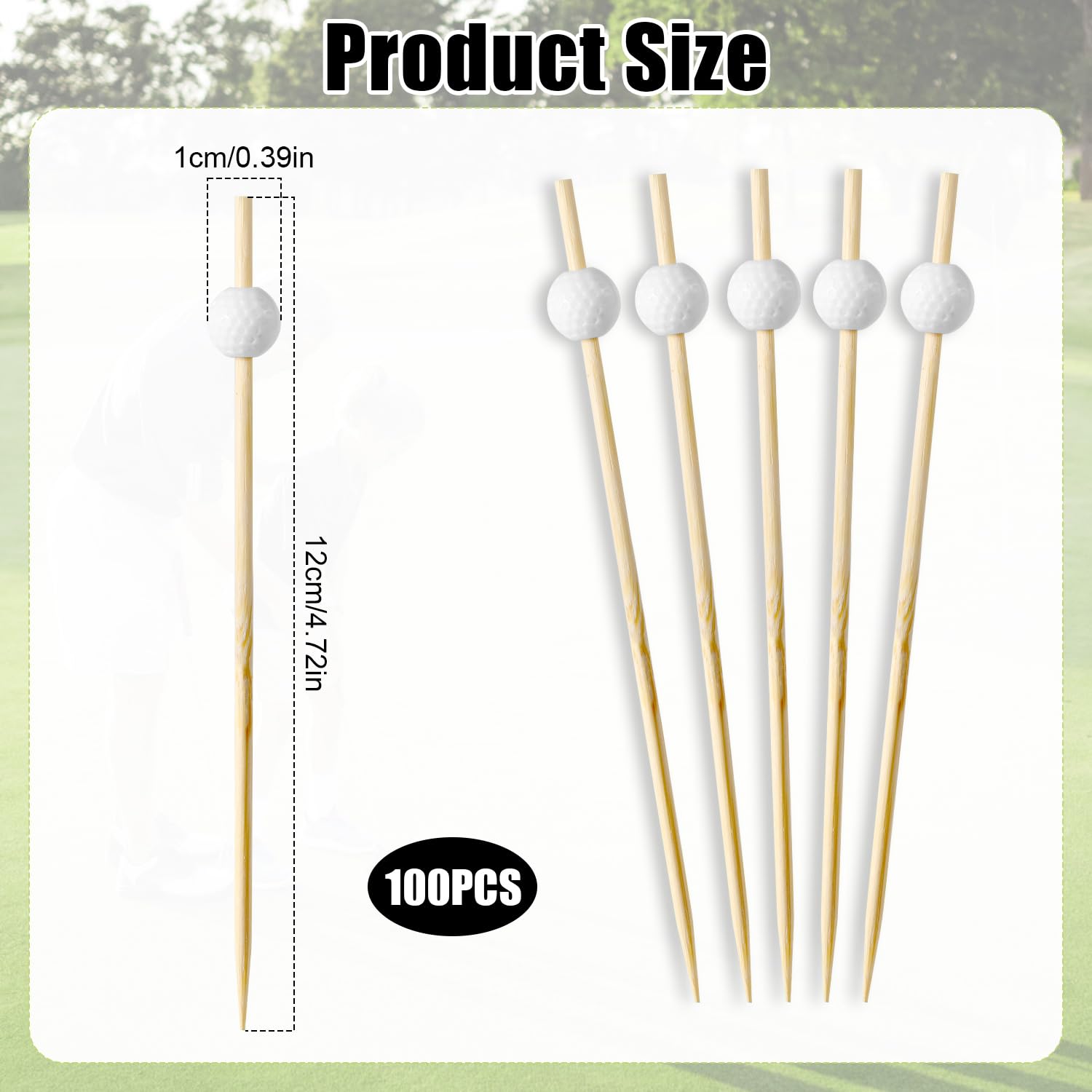 100pcs Golf Cocktail Toothpicks, 4.72 Inch Long Bamboo Toothpicks Golf Fruit Picks Cocktail Skewers Fancy Toothpicks Decorative Toothpicks for Appetizers Fruit Golf Party Favors Decorations