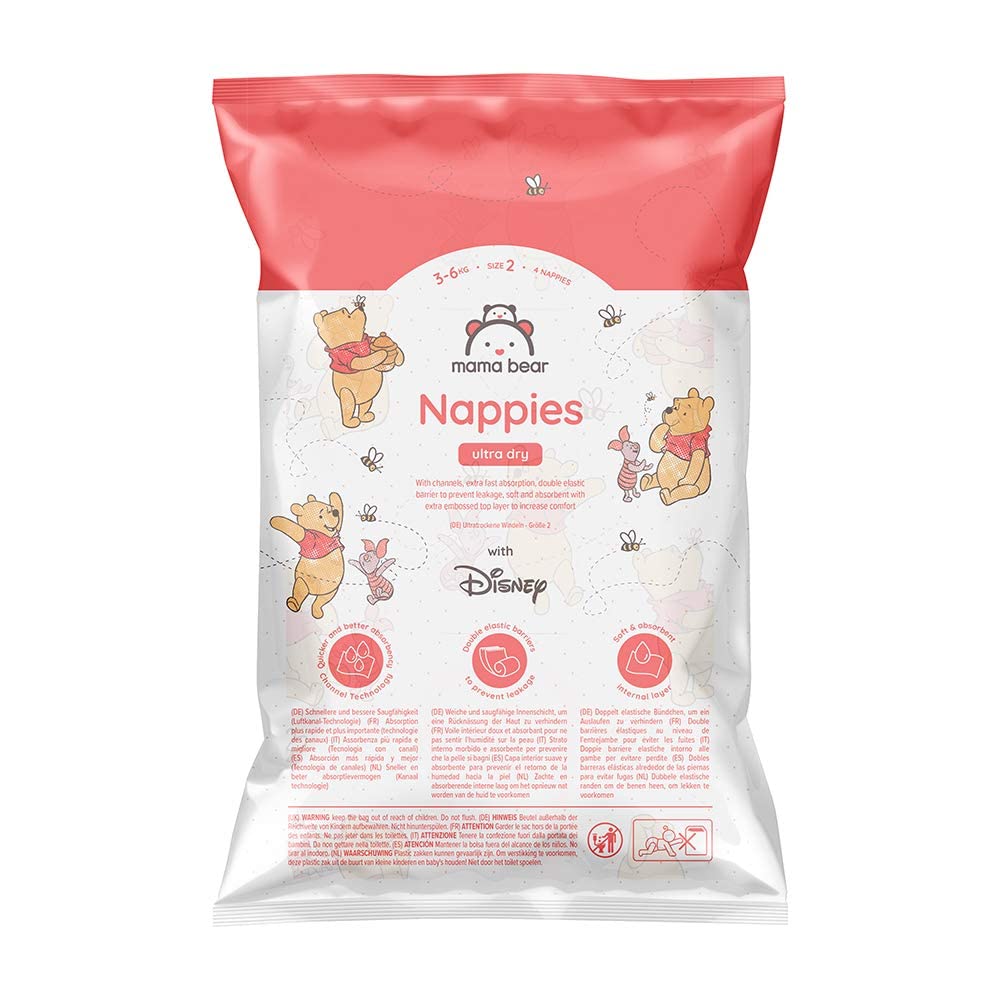 Amazon-Marke: Mama Bear Disney Ultra Dry Windeln, Größe 2 (3-6 kg), Weiß, 4 Stück, 1er-Pack - Probepackung