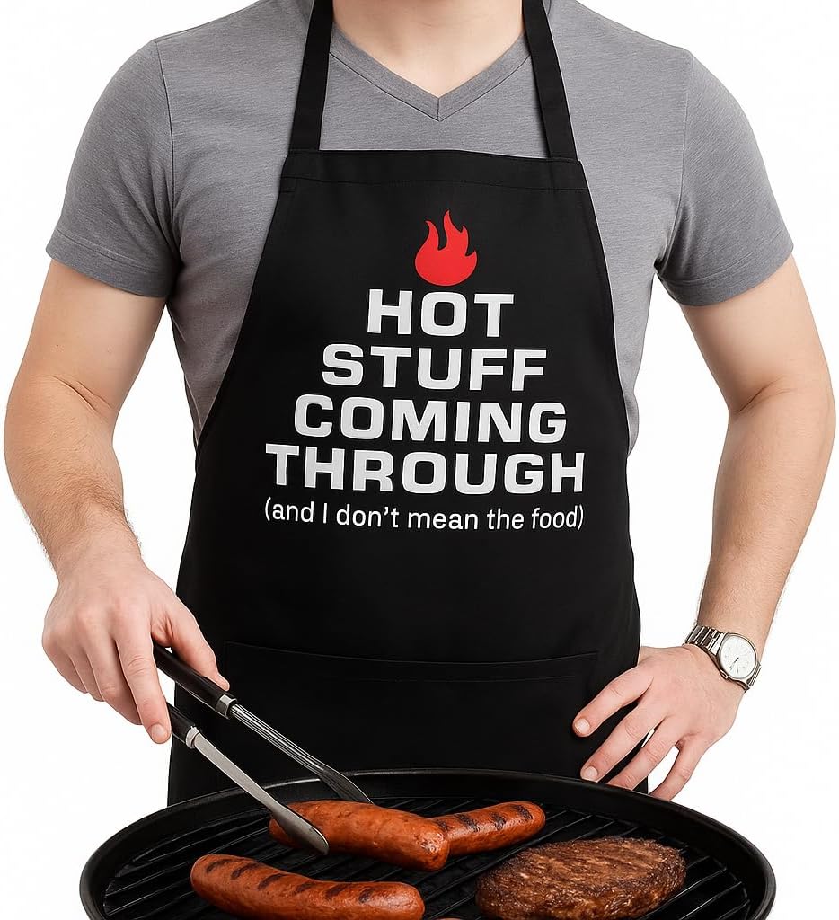 Premium Quality Cooking Apron โ Funny Apron - Chef Apron โ BBQ Apron โ Hot stuff coming through