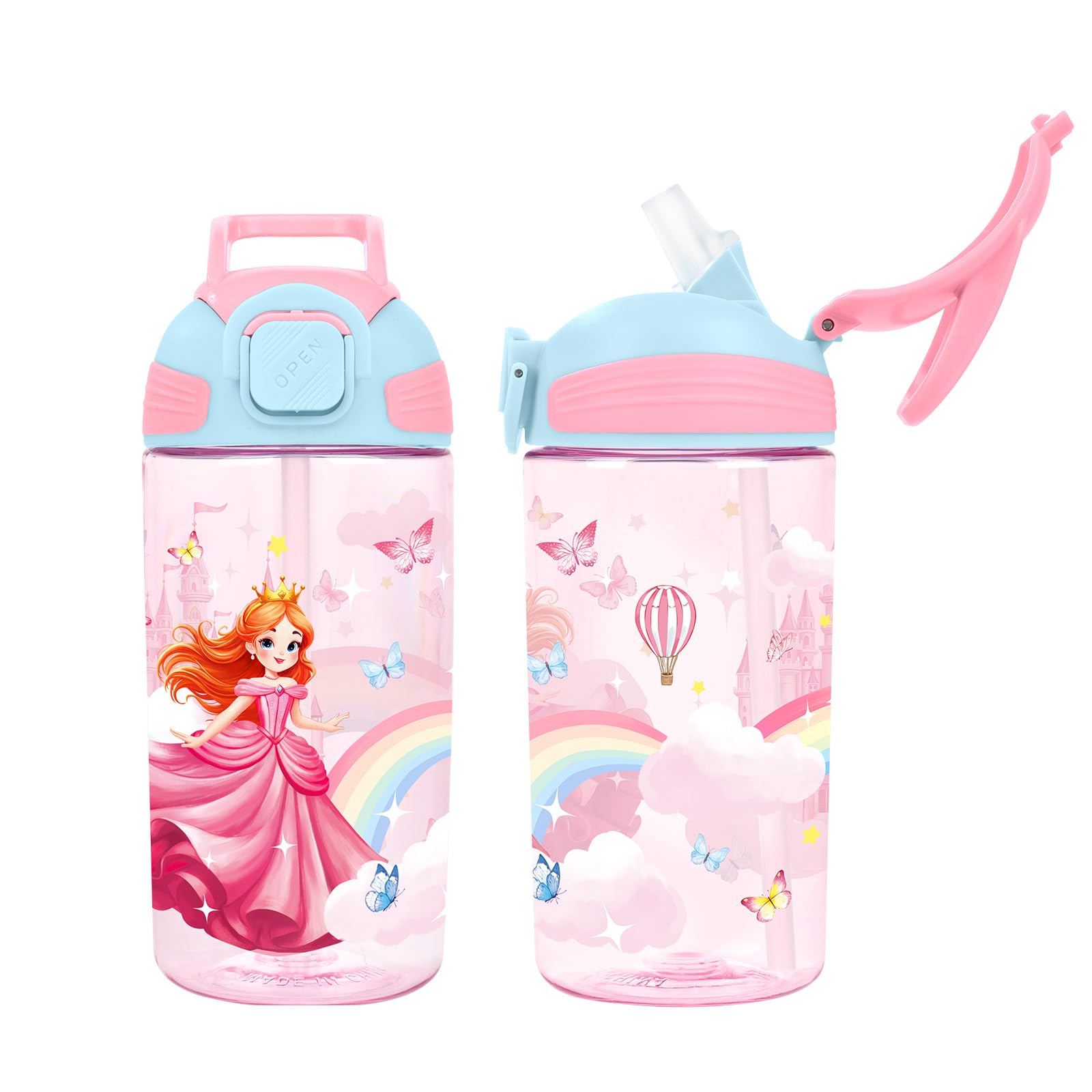 alldomess 550ml Tritan Kids Water Bottle, BPA Free Leak Proof Children Water Bottle with Straw and Handle for Girl, Easy Clean, Safe for School Travel Sports