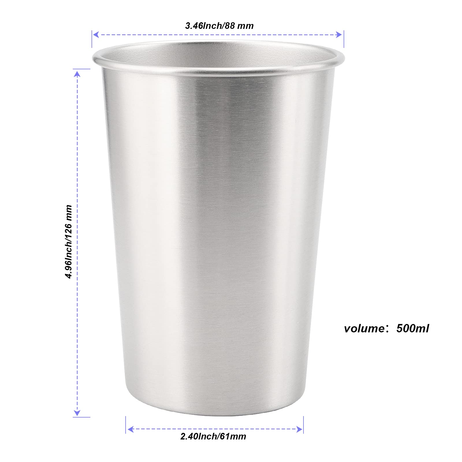 Lot de 24 gobelets en acier inoxydable 304 - Empilables et incassables - Pour bar, maison, restaurant, boissons chaudes et froides - Utilisation en intérieur et en extérieur - 500 ml