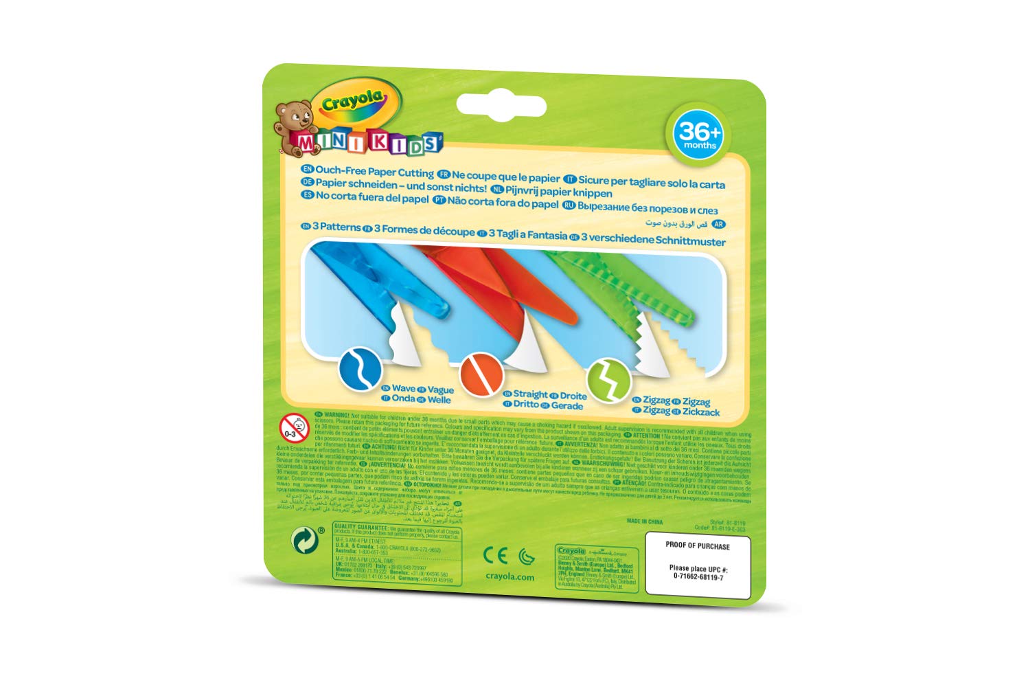 Crayola Mini Kids - 3 bezpieczne nożyczki z ostrzem z tworzywa sztucznego do nauki cięcia, zajęć w przedszkolu, od 3 lat, 81-8119