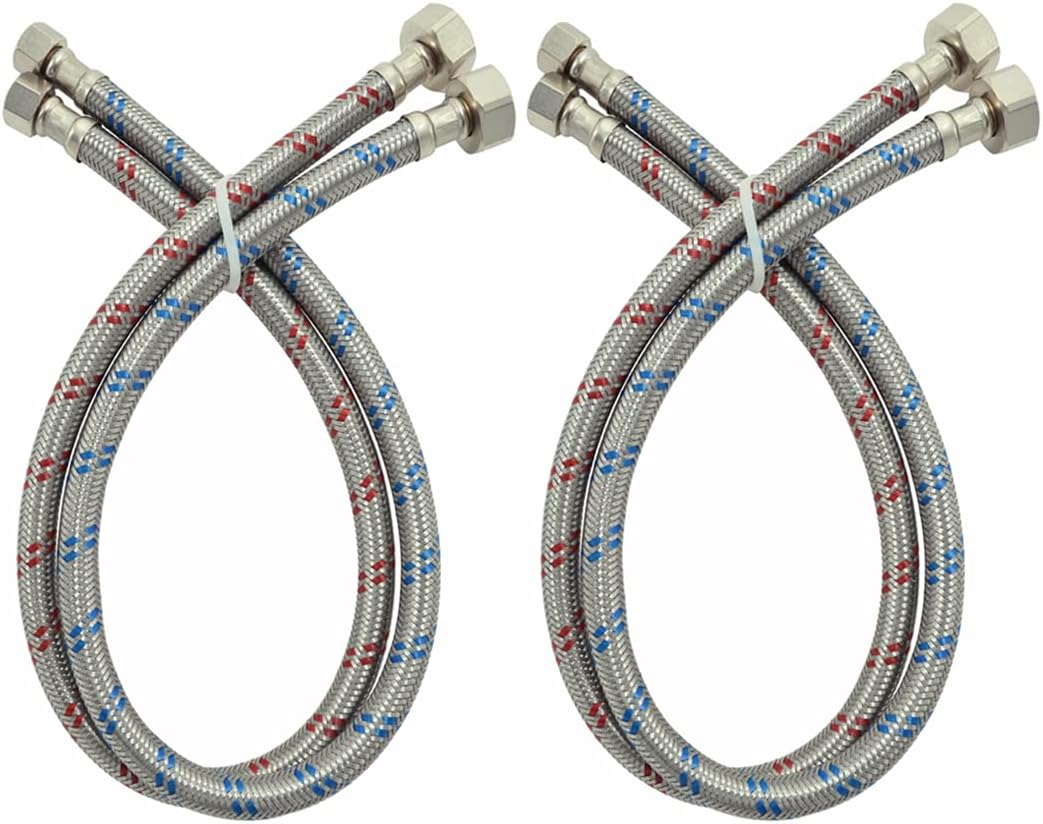 Faucet Connector Hose, UPC Approved Braided Stainless Steel Faucet Supply Lines, Red and Blue Lined, 3/8" COMP x 1/2" FIP Connector, 24" Length (4 Pack)