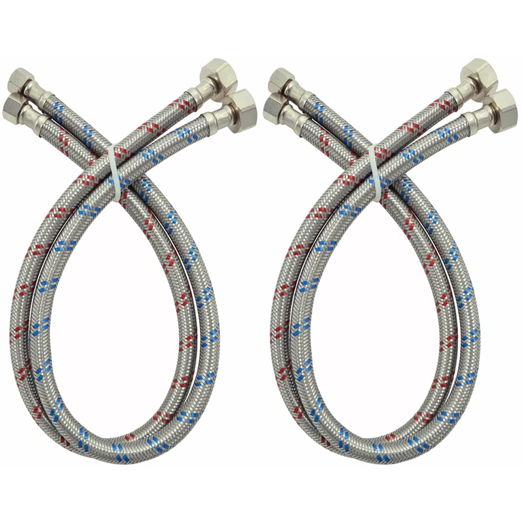 Faucet Connector Hose, UPC Approved Braided Stainless Steel Faucet Supply Lines, Red and Blue Lined, 3/8" COMP x 1/2" FIP Connector, 24" Length (4 Pack)