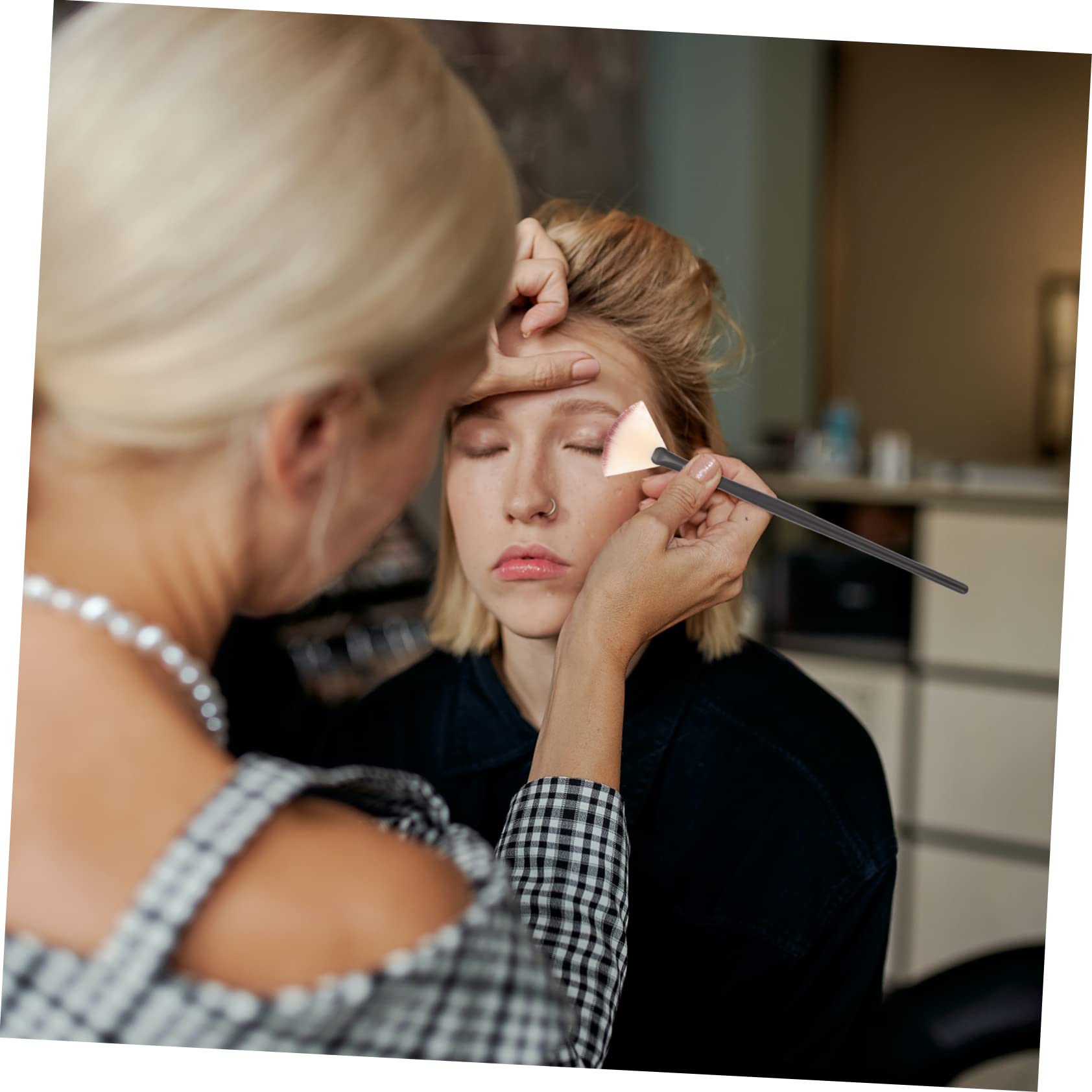 PLAFOPE Set Di 3 Pennelli Per Il Trucco A Forma Di Ventaglio Kit Di Pennelli Per Il Trucco Di Bellezza Strumento Di Bellezza Per Il Viso Pennello Applicatore Per - Durata Per 12 Pezzi * 3