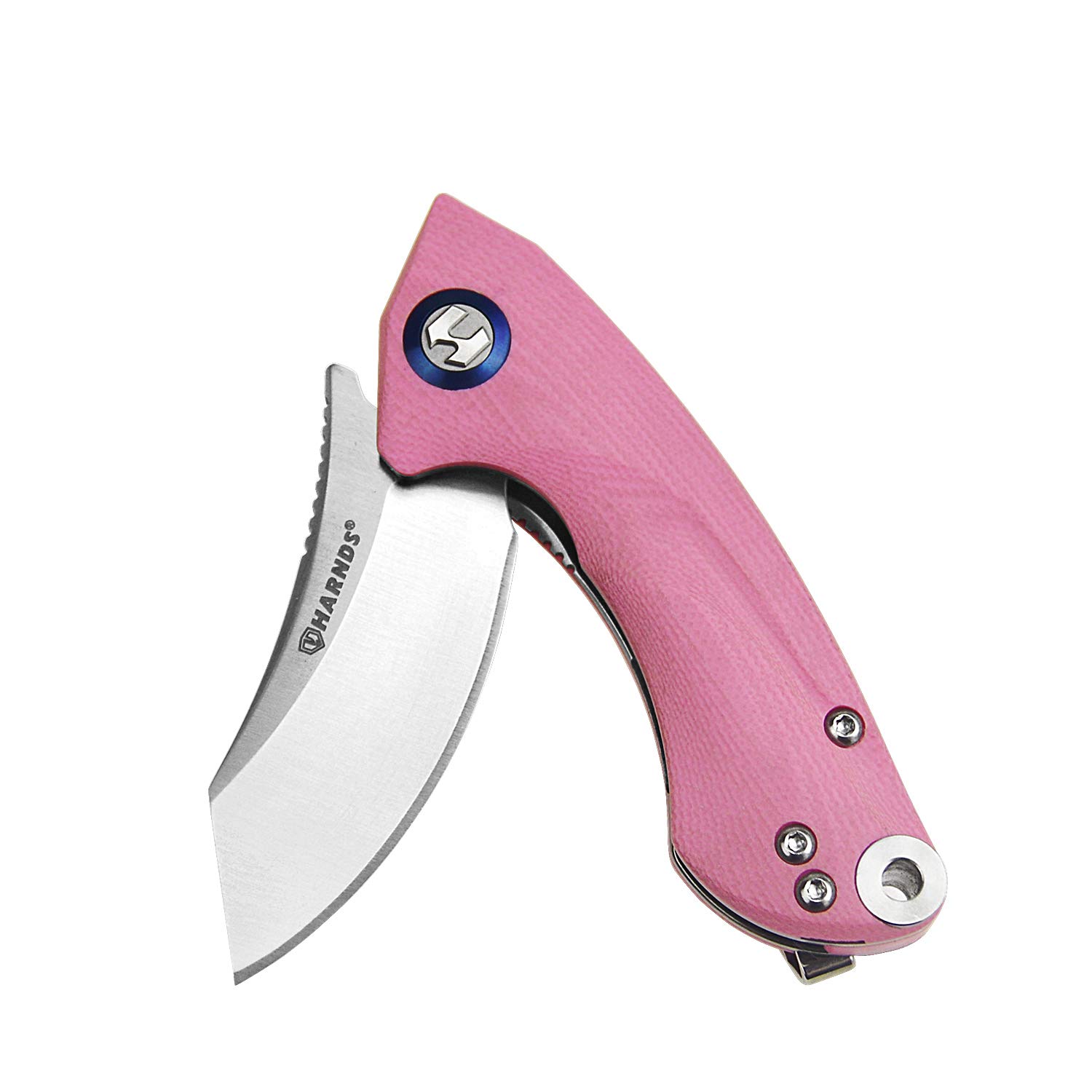 Harnds Outdoor Cuchillo Plegable Hoja Sandvik 14C28N Cuchillo de Camping con Clip de Bolsillo Mango G10 Cuchillo de Camping con apertura de cremallera para la Supervivencia en el Camping (Rosa)