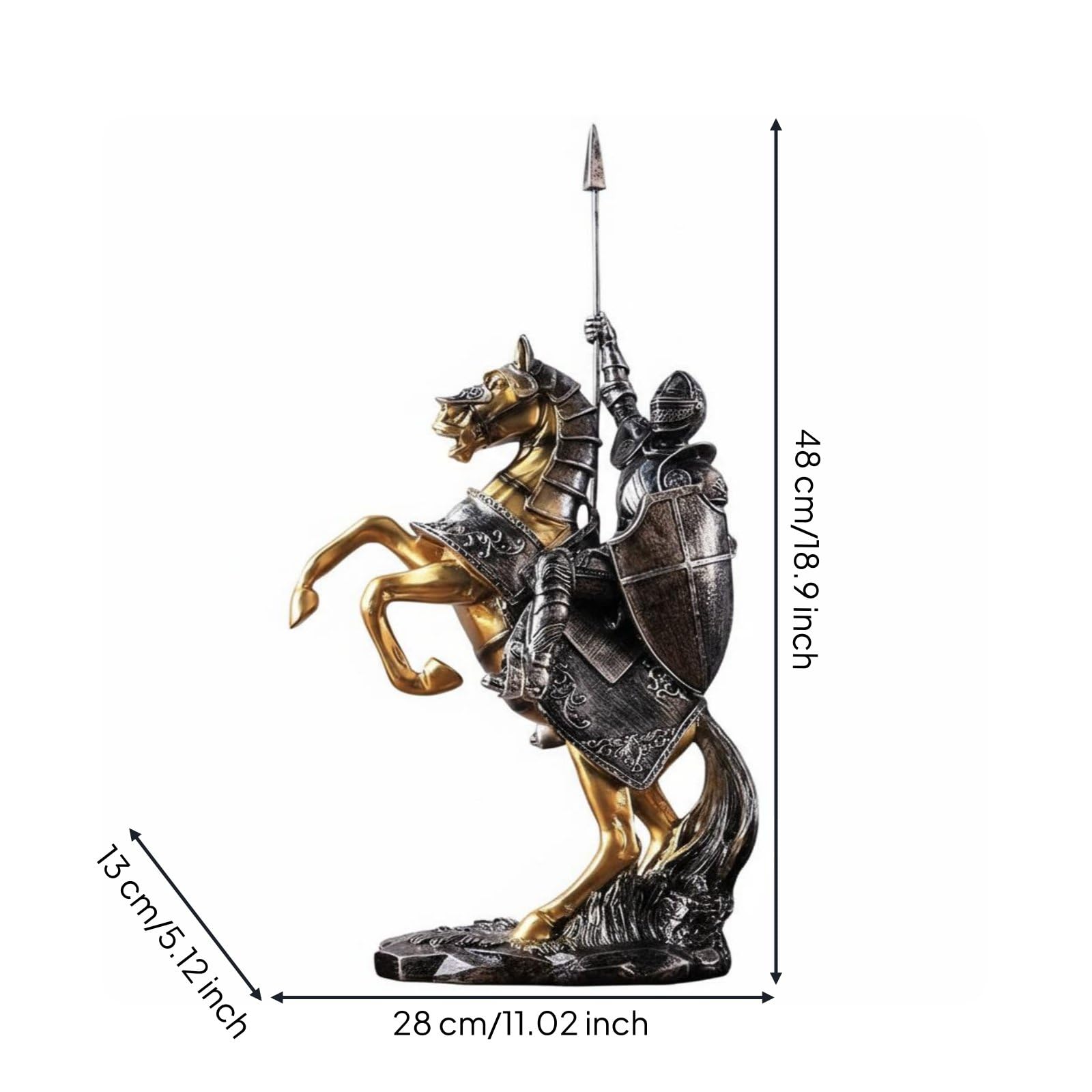 Ritterfigur mit Gepanzerter Reiterstatue Mittelalter Dekofigur aus Robustem Kunstharz mit Klassischem Vintage-Charme für Haus Wohnzimmer Schreibtisch Dekoration, 28-13-48cm Neu