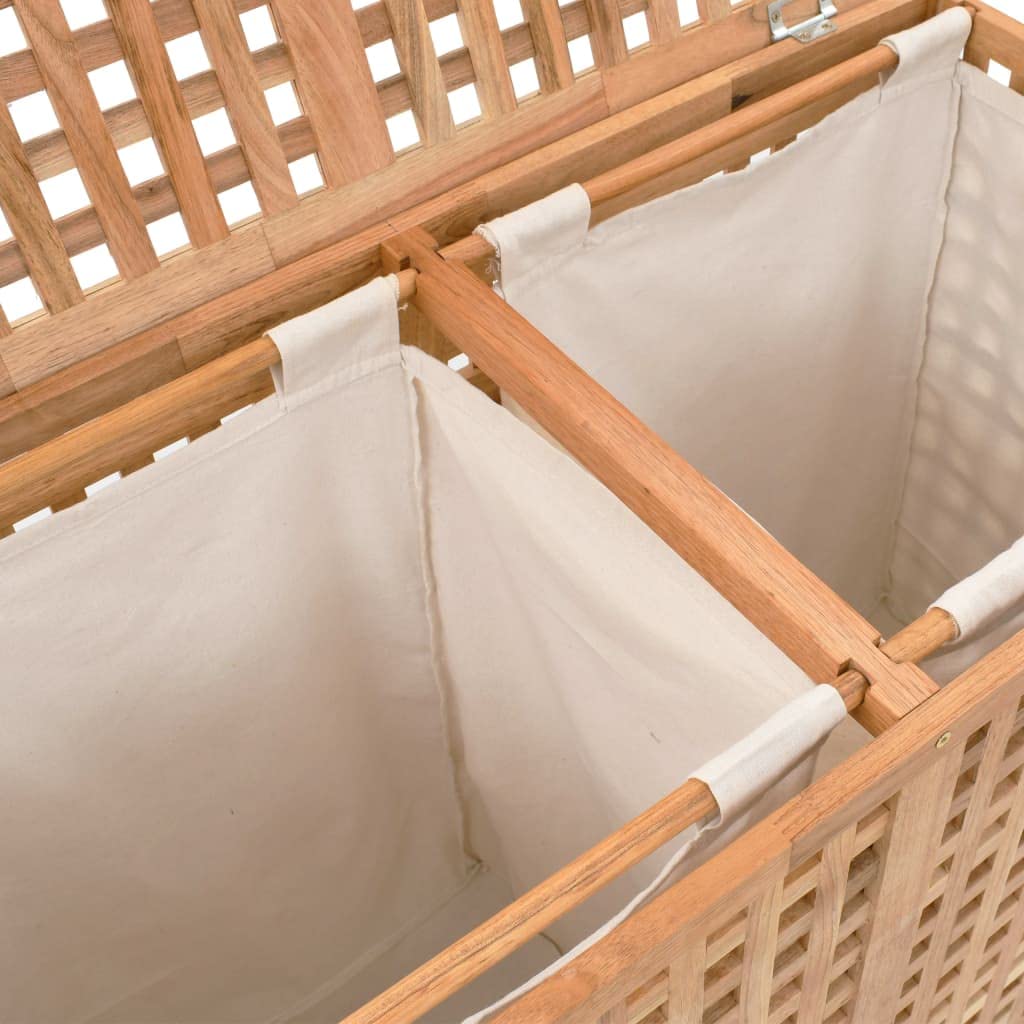 Generico Wäschekorb aus massivem Walnussholz 87,5 x 46 x 67 cm, Wäscheschrank mit 2 separaten Fächern und abnehmbaren Stoffbeuteln für Bad und Schlafzimmer