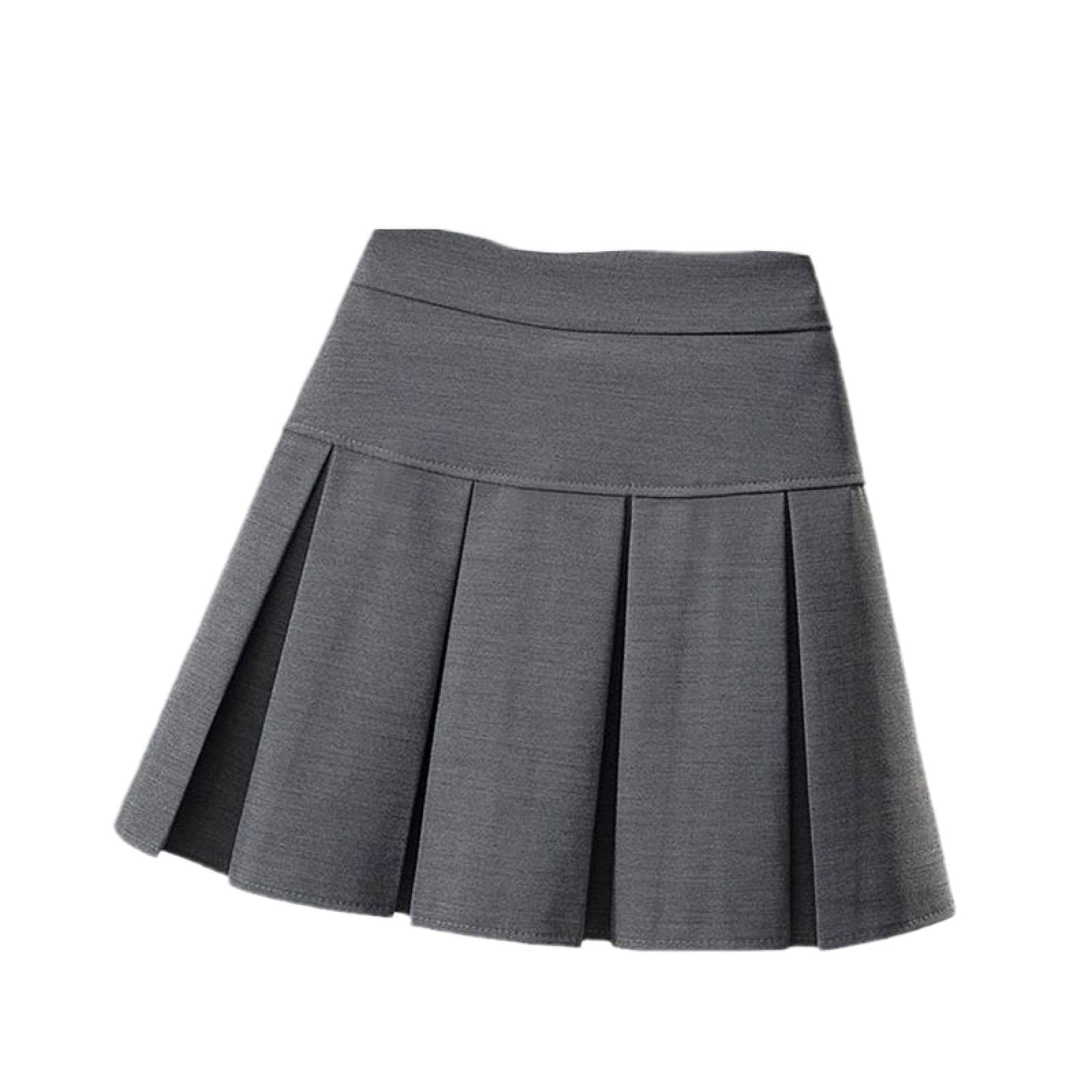 Krótkie Spódniczki Damskie -Koreański Styl Plisowana Mini Spódniczka Damska Prosta Linia A Wysoka Talia Codzienne Ubrania Casual Solid Color Workout Sportowa Spódnica Do Biura Pracy