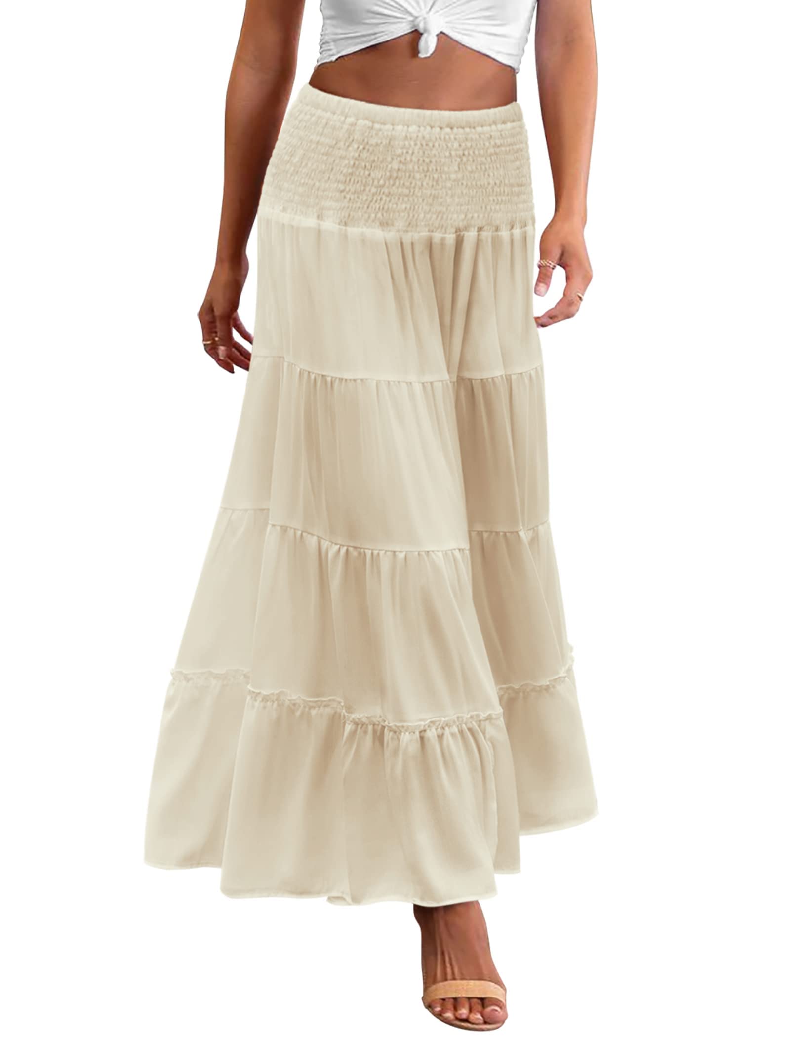 zeagoo women39s long maxi skirts tiered elastic high waist boho double layered print a-line casual midi dress
