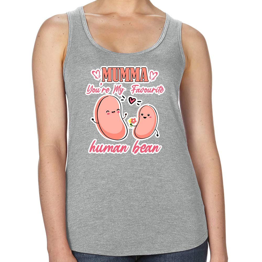 Personalised with Mumma, Mum, Mummy, God Mother, Any Name You’re My Favourite Human Bean Mother’s Day, Birthday, Gift from Daughter/Son, Ladies Top Women's Vest. (Heather Grey, M)