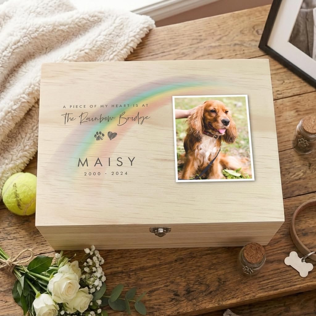 Scatola commemorativa per animali domestici in legno di pino con cerniere e chiusura in metallo, personalizzabile, regalo per lutto per cani o gatti, in legno di pino con cerniere e chiusura in