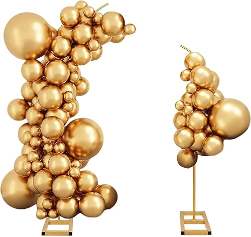 Juego de 2 soportes de arco de metal, soporte de arco de globo dorado, marcos de arco de boda con base cuadrada de metal para fiesta de cumpleaños,