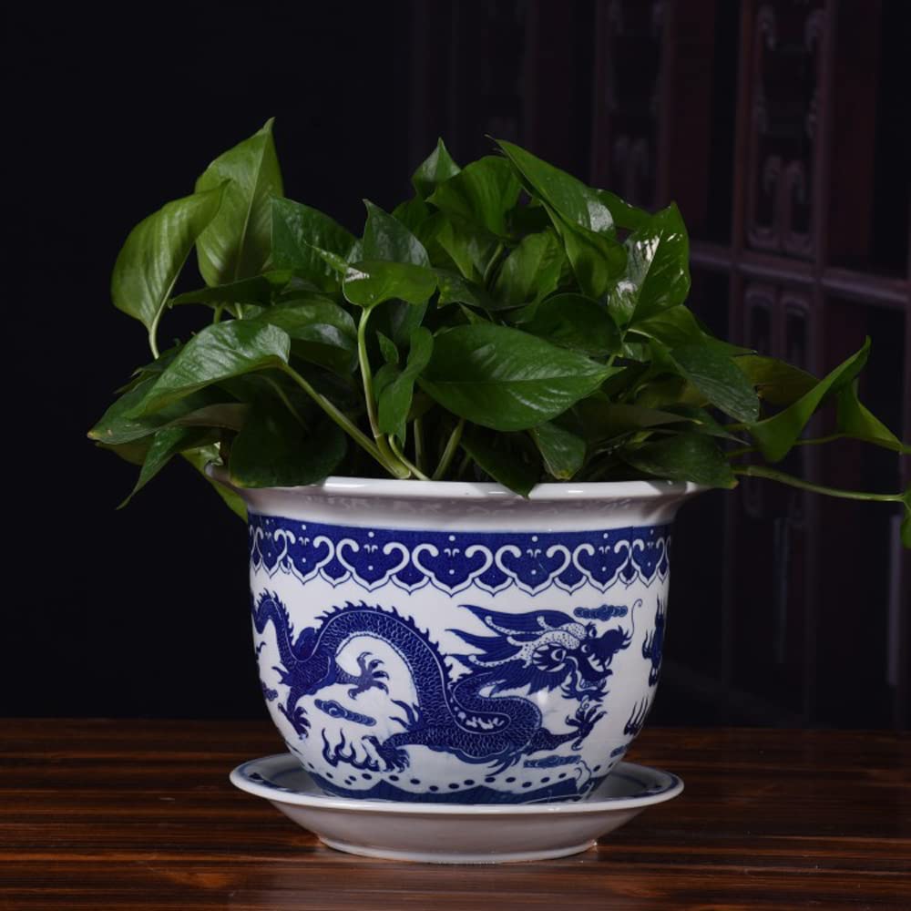 SWENEEN Chinoiserie Jingdezhen Hand-Painted Blue And White Porcelain,Ceramic Flower Pots,Chinese Ceramic Planters Flower Container Home Decor With Hole Plant Pot,B-21 * 14cm