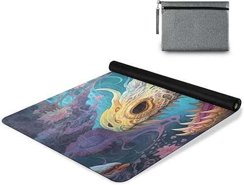 Miniatura 1 de Hermoso tapete de yoga con diseño de dragón, 71 x 26 pulgadas, antideslizante, plegable, para viajes, gimnasio, pilates, con bolsa de almacenamiento