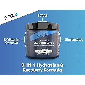 Zeal Electrolyte Powder - 30 Servings | Keto Electrolytes Powder | Zero Sugar, BCAAs, B-Vitamins | Potassium, Zinc, Magnesium | Hydration Powder Recovery Drink | White Gummy Bear